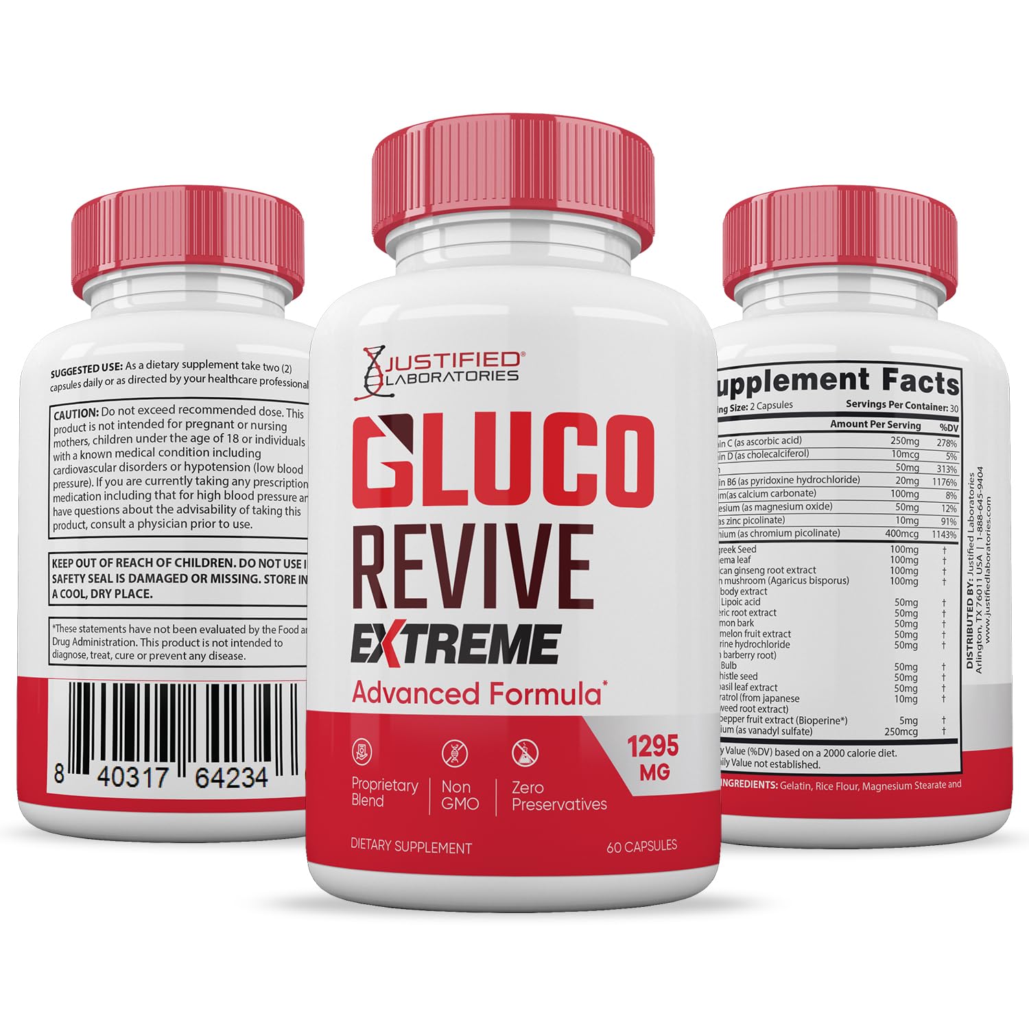 Foto 8 pulgar | Suplemento Gluco Revive Extreme 1295 Mg De Justified Laboratories - Venta Internacional.