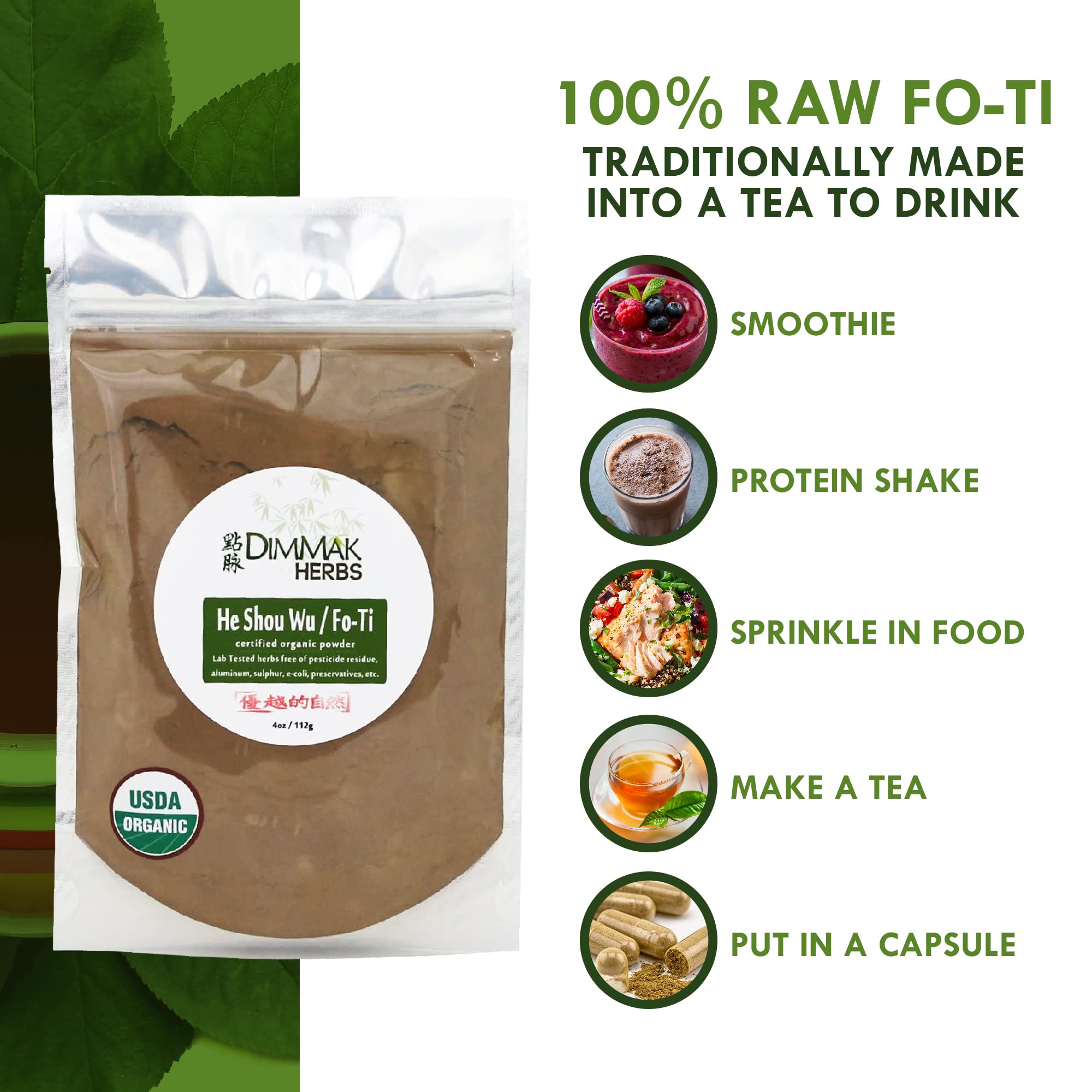 Foto 6 pulgar | Hierbas En Polvo Dimmak Herbs Fo Ti Root He Shou Wu, Bolsa De 112 G - Venta Internacional.