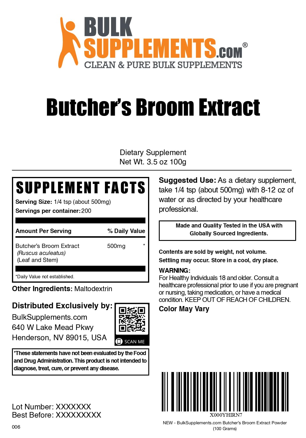Foto 6 | Suplemento Bulksupplements.com Extracto De Escoba De Carnicero 100 G - Venta Internacional.