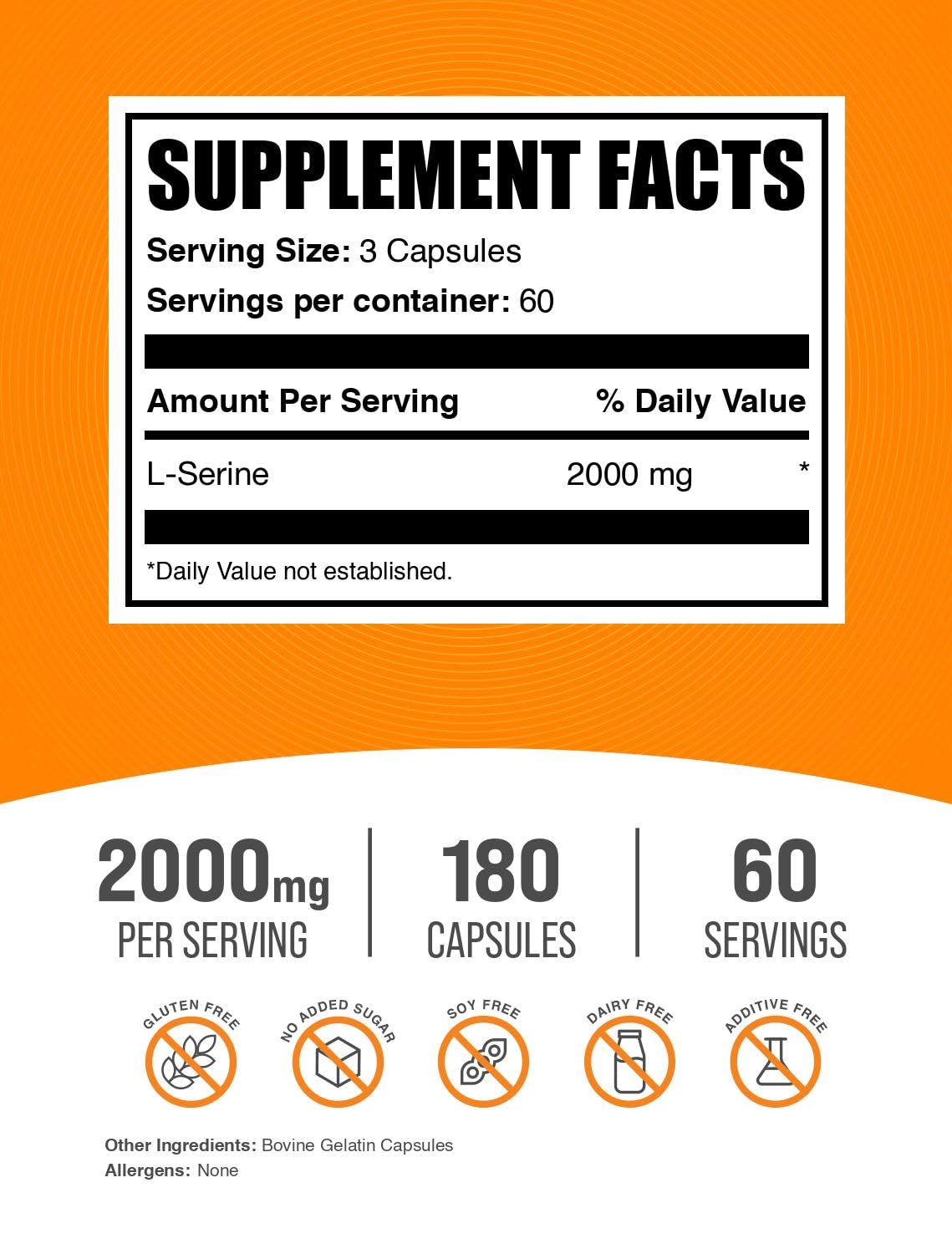 Foto 3 pulgar | Suplemento Bulksupplements.com L-serina 2000 Mg 180 Cápsulas - Venta Internacional.