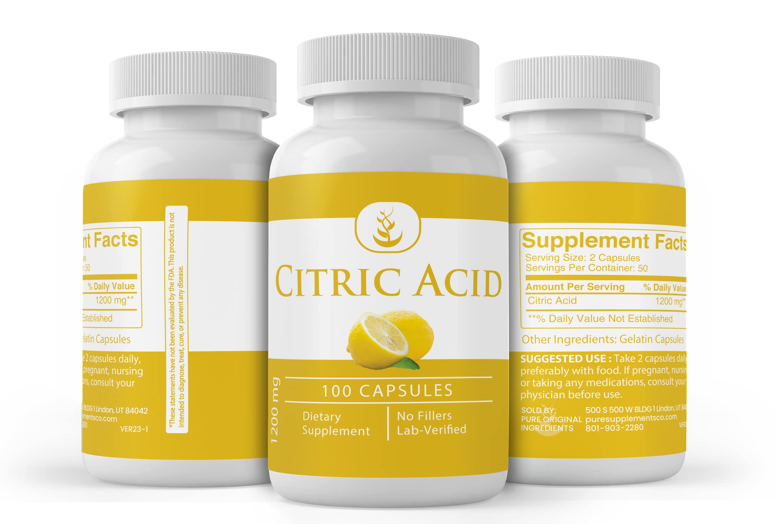 Foto 5 pulgar | Suplemento Dietético Pure Original Ingredients Ácido Cítrico 100 Cápsulas - Venta Internacional.