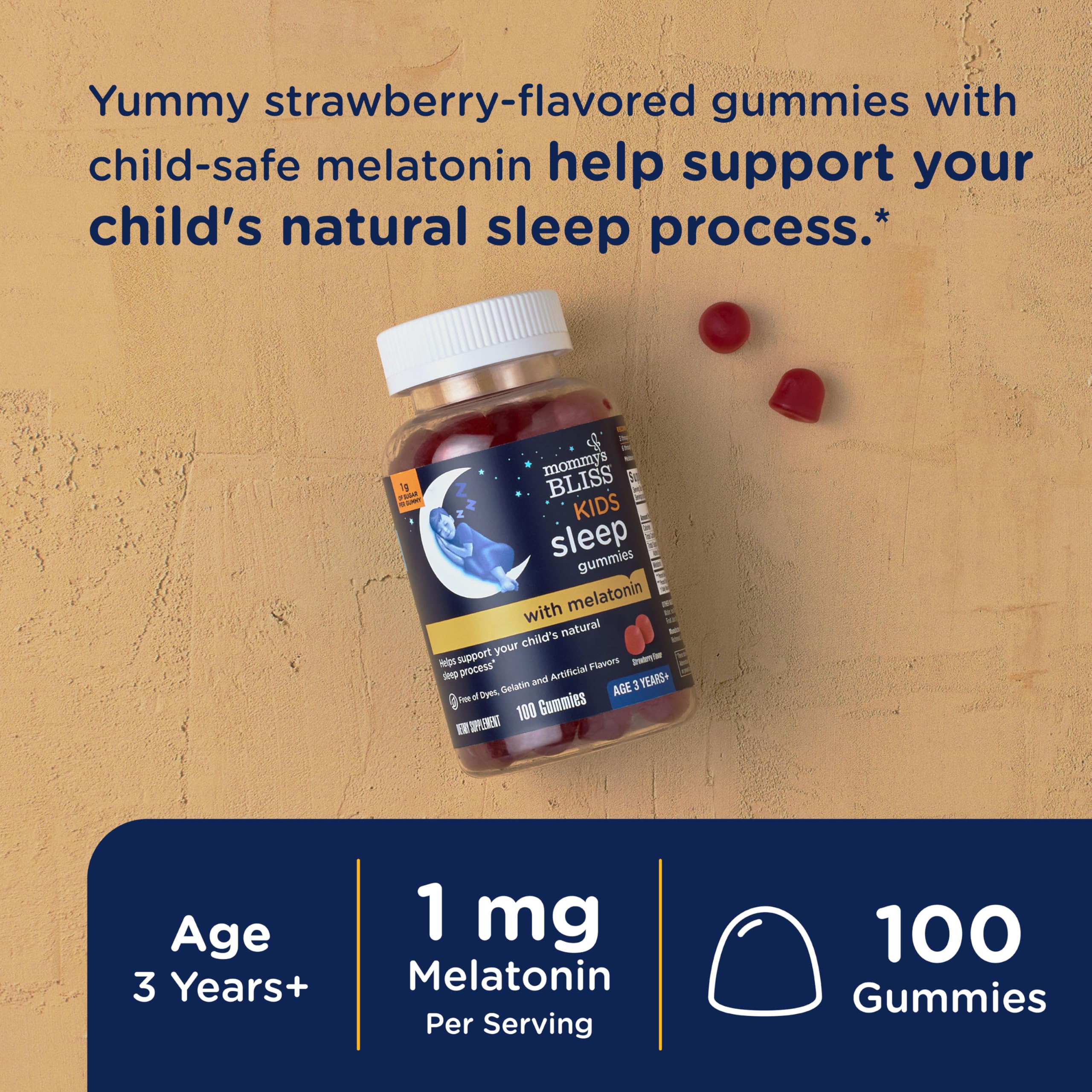 Foto 3 pulgar | Gominolas Para Dormir Mommy's Bliss Kids Melatonina Fresa 100 - Venta Internacional.