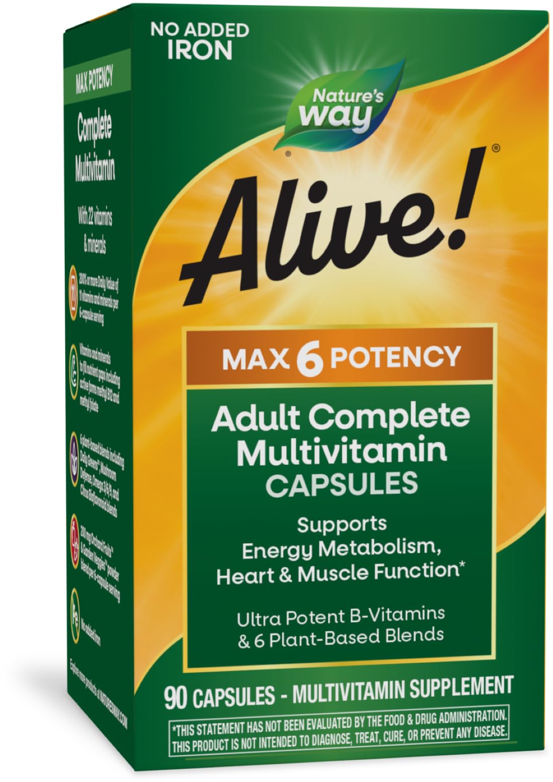 ¡complementa Nature's Way Alive! Max6 Potency Para Adultos, 90 Cápsulas - Venta Internacional.