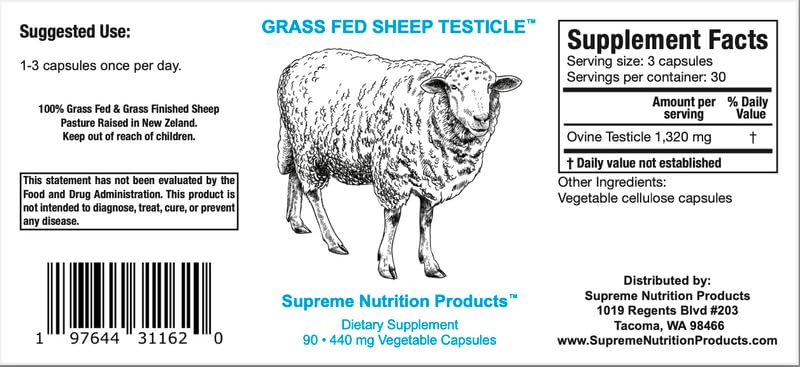 Foto 5 pulgar | Testículo De Oveja Supreme Nutrition 90 Cápsulas 100% Alimentadas Con Pasto - Venta Internacional.