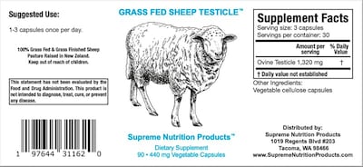 Foto 4 | Testículo De Oveja Supreme Nutrition 90 Cápsulas 100% Alimentadas Con Pasto - Venta Internacional.