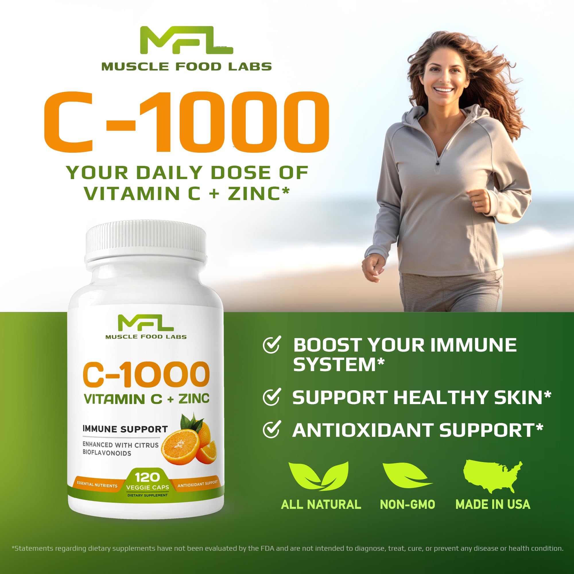 Foto 3 pulgar | Suplemento Muscle Food Labs C-1000 De Vitamina C 1000 Mg De Zinc 25 Mg - Venta Internacional.