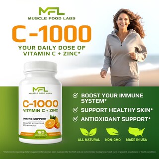 Foto 2 | Suplemento Muscle Food Labs C-1000 De Vitamina C 1000 Mg De Zinc 25 Mg - Venta Internacional.