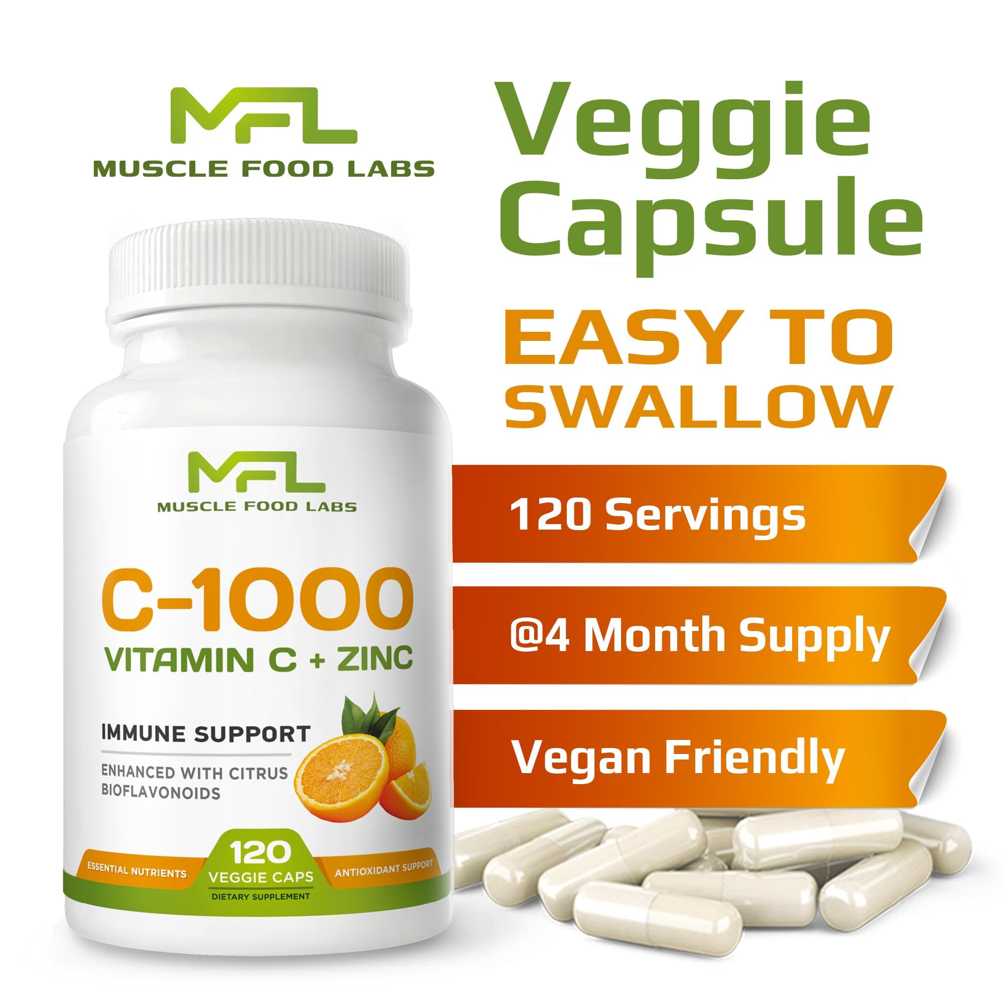 Foto 5 pulgar | Suplemento Muscle Food Labs C-1000 De Vitamina C 1000 Mg De Zinc 25 Mg - Venta Internacional.