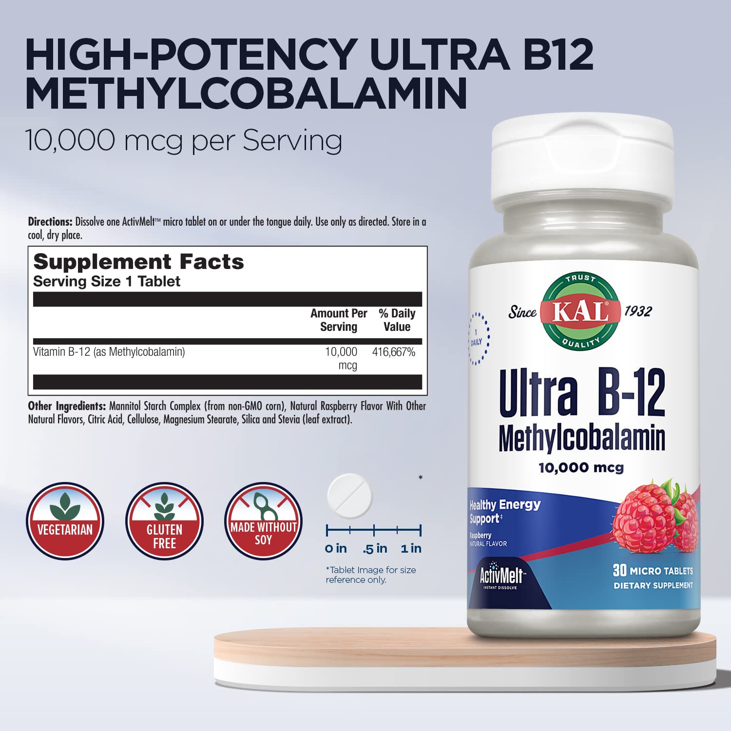 Foto 4 pulgar | Suplemento Kal Ultra B12 De Metilcobalamina 10,000 Mcg 30 Tabletas - Venta Internacional.