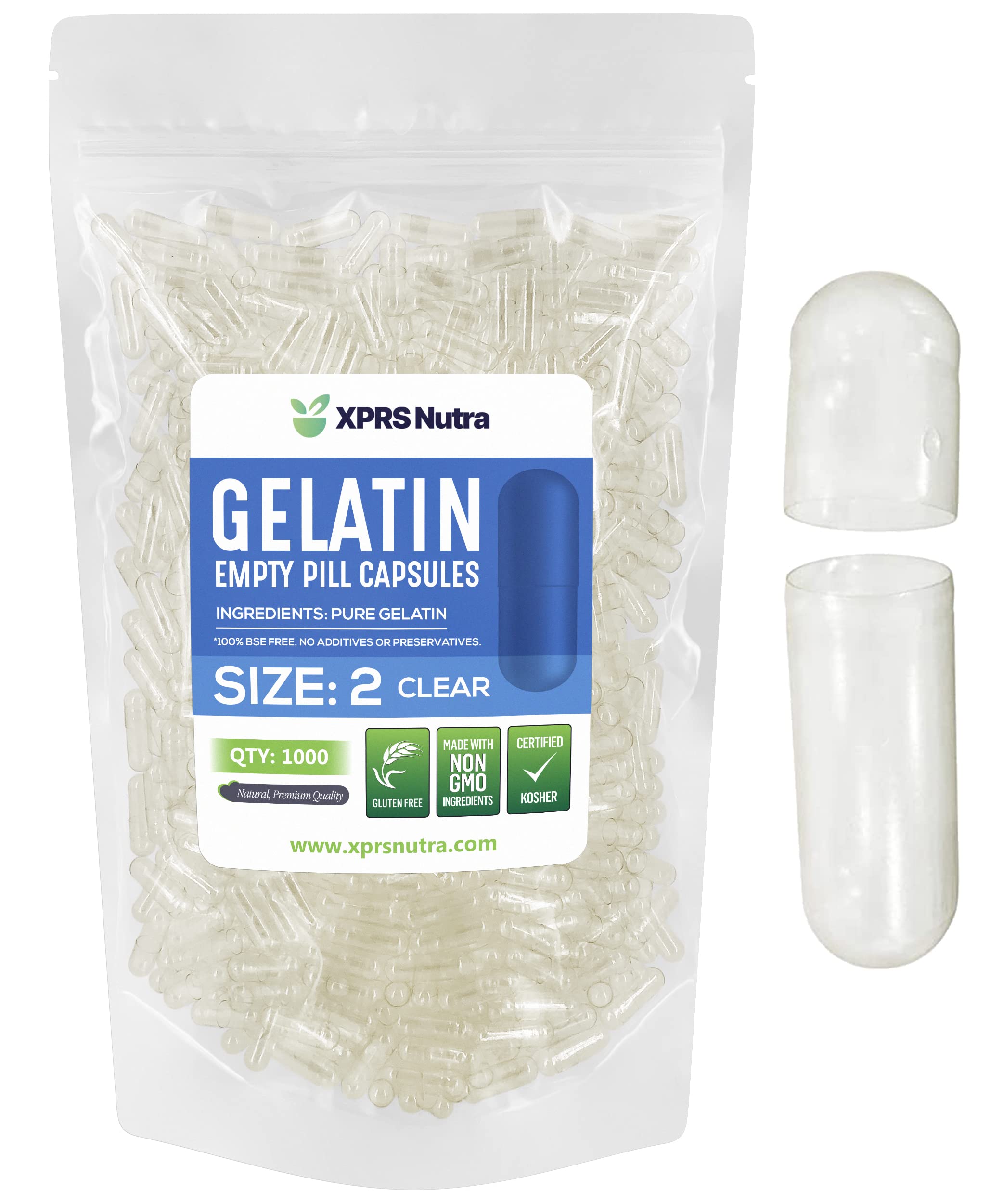 Foto 2 pulgar | Cápsulas Vacías Xprs Nutra Tamaño 2, 1000 Unidades De Gelatina Transparente - Venta Internacional.