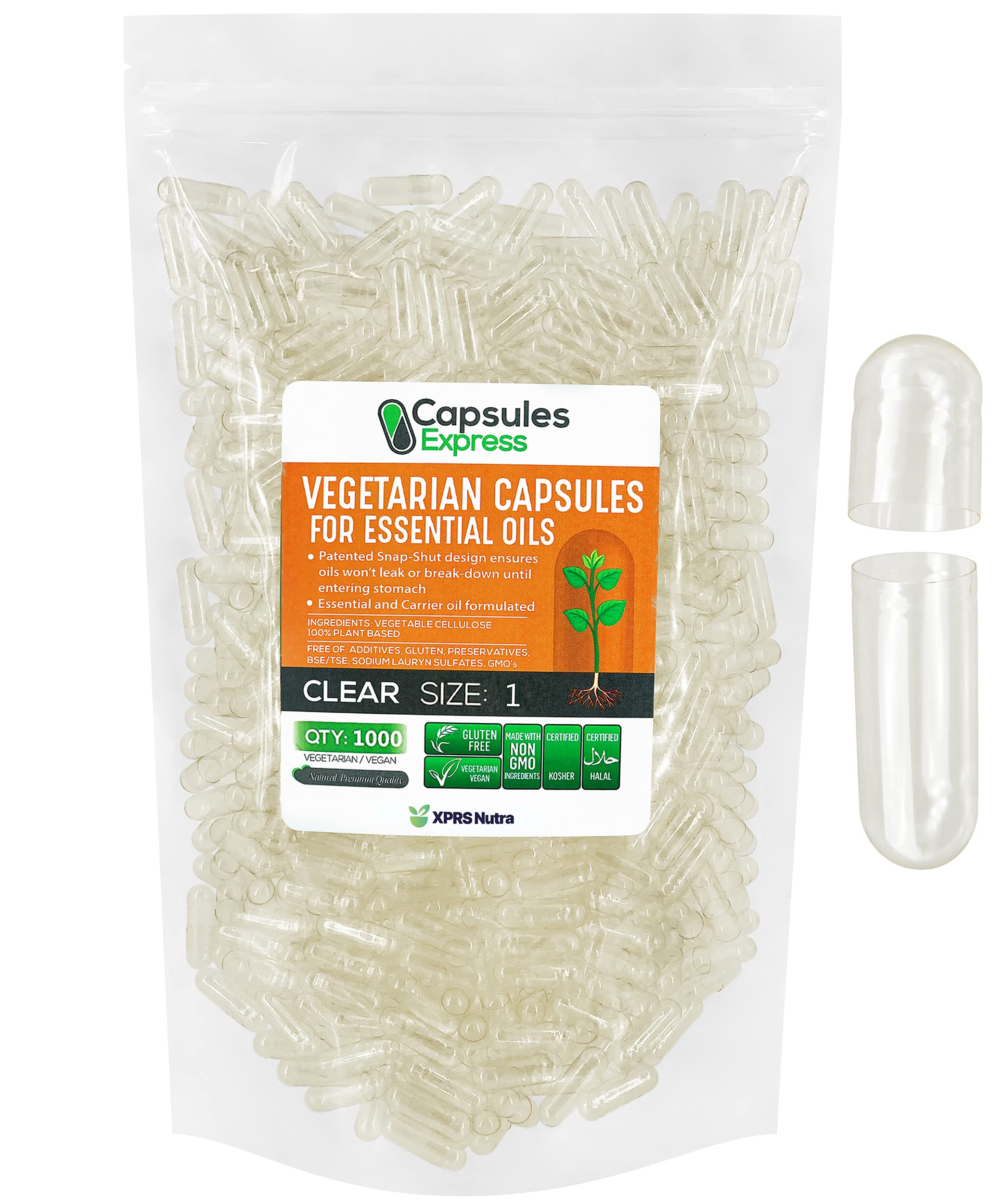 Cápsulas Veganas Vacías Xprs Nutra Tamaño 1, 1000 Unidades - Venta Internacional.