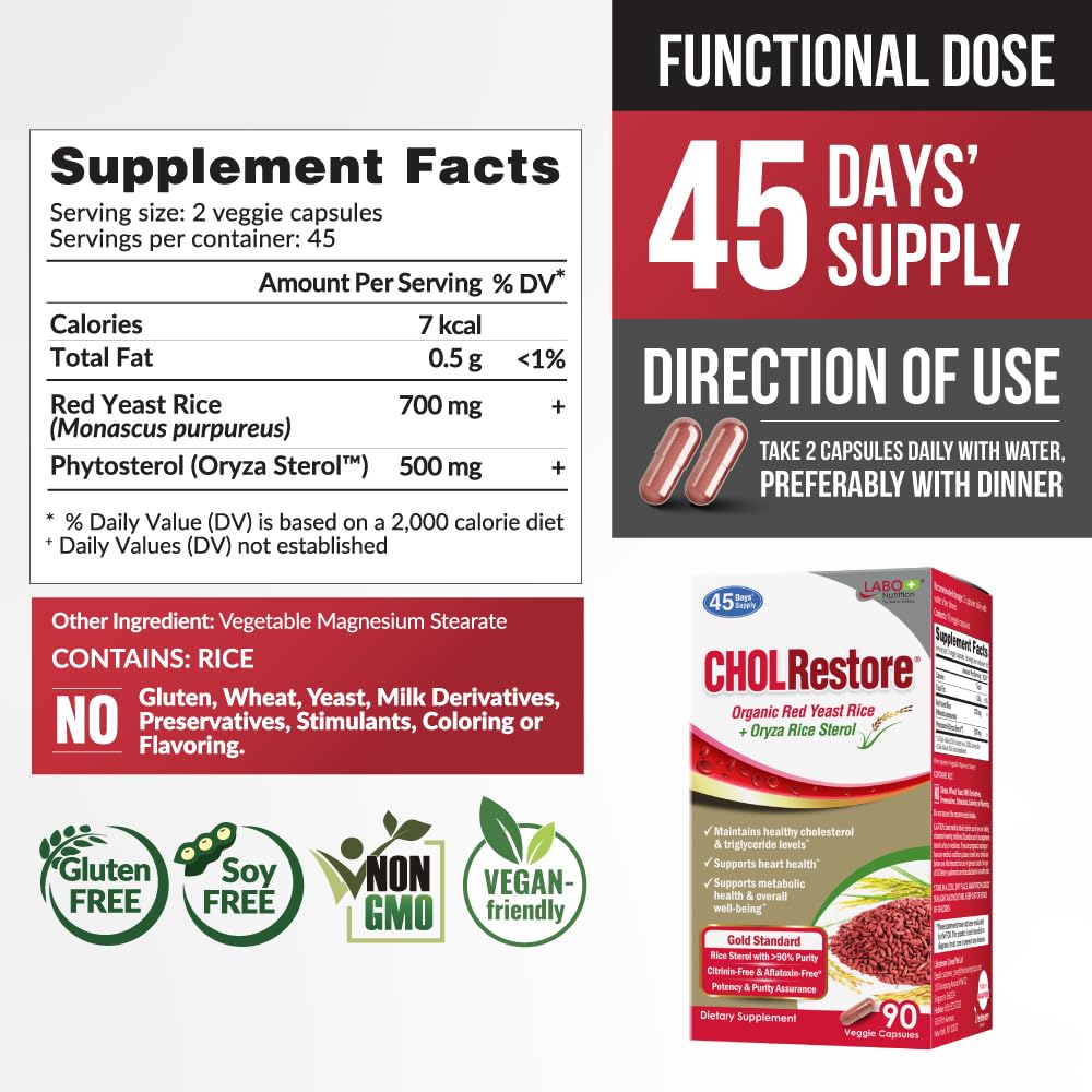 Foto 8 pulgar | Suplemento Labo Nutrition Cholrestore De Arroz De Levadura Roja 90 Cápsulas - Venta Internacional.