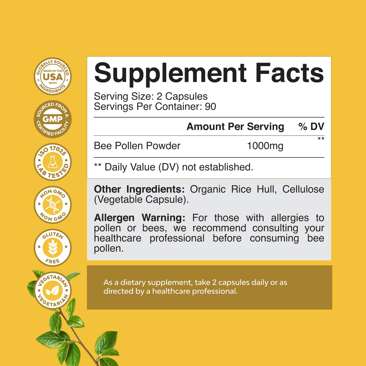Foto 3 pulgar | Suplemento De Polen De Abeja Artesanal De Natures, 1000 Mg, 90 Porciones - Venta Internacional.