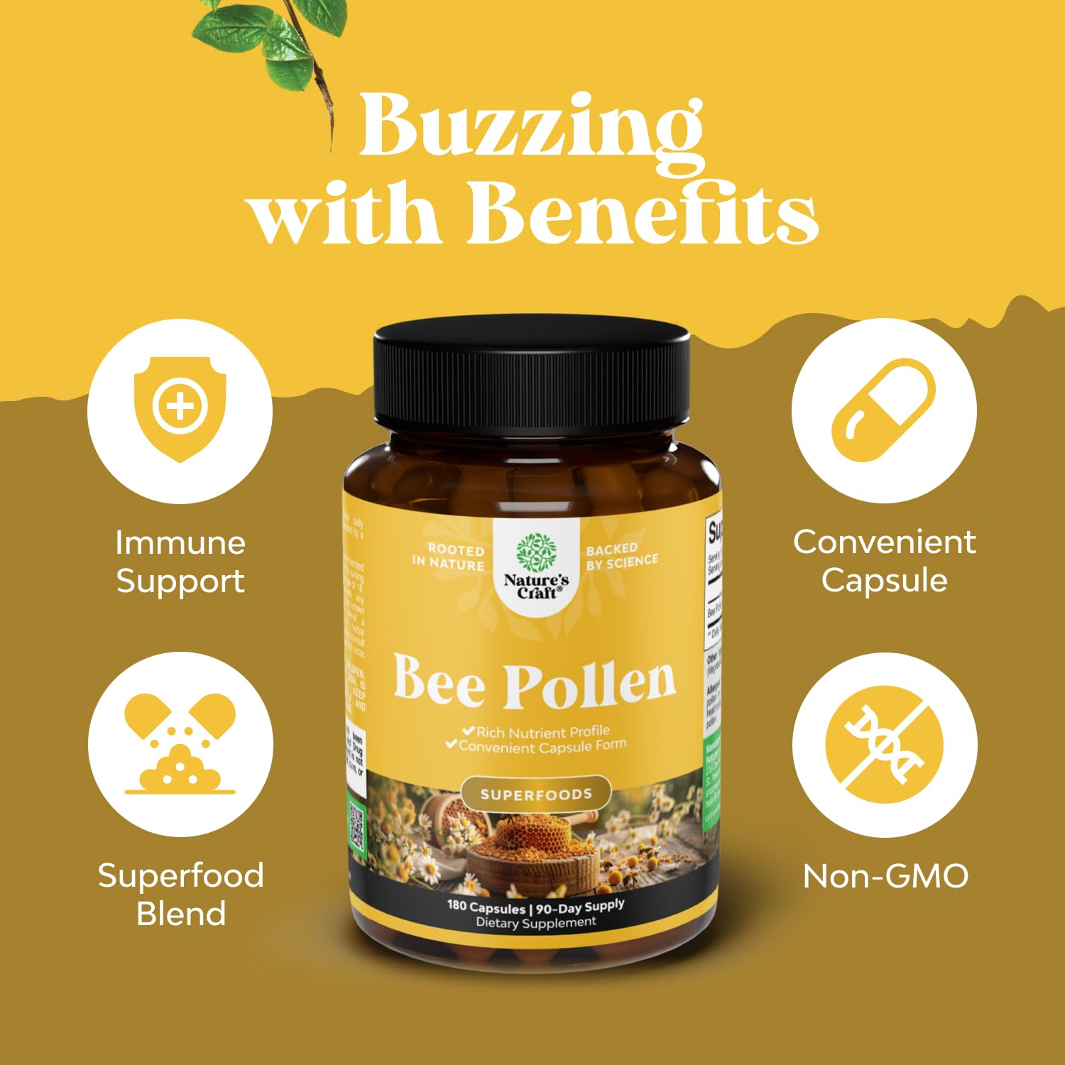 Foto 4 pulgar | Suplemento De Polen De Abeja Artesanal De Natures, 1000 Mg, 90 Porciones - Venta Internacional.