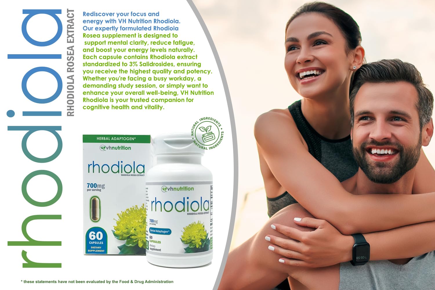 Foto 3 pulgar | Suplemento Vh Nutrition Rhodiola Rhodiola Rosea 3% Salidrosides - Venta Internacional.