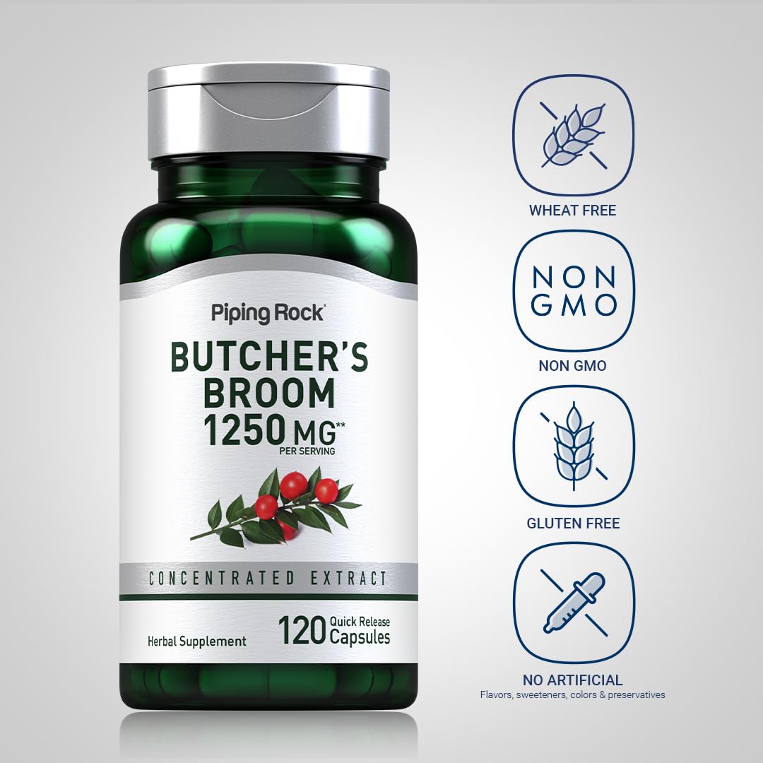 Foto 4 pulgar | Suplemento Piping Rock Butchers Broom 1250 Mg 120 Cápsulas - Venta Internacional.