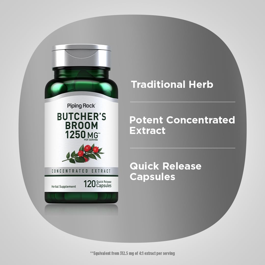 Foto 4 | Suplemento Piping Rock Butchers Broom 1250 Mg 120 Cápsulas - Venta Internacional.