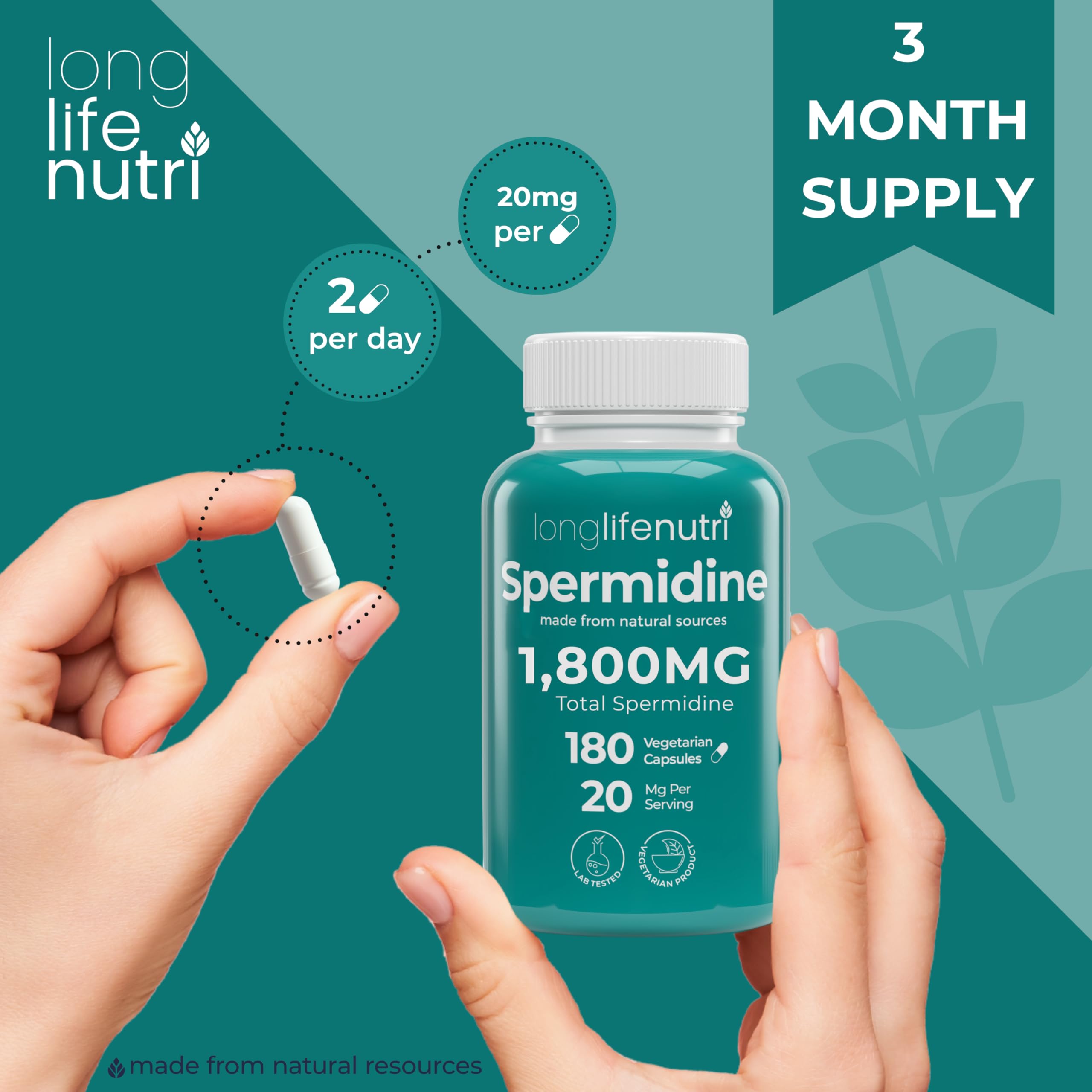 Foto 6 pulgar | Suplemento Longlifenutri Spermidine 20 Mg 180 Cápsulas Veganas - Venta Internacional.