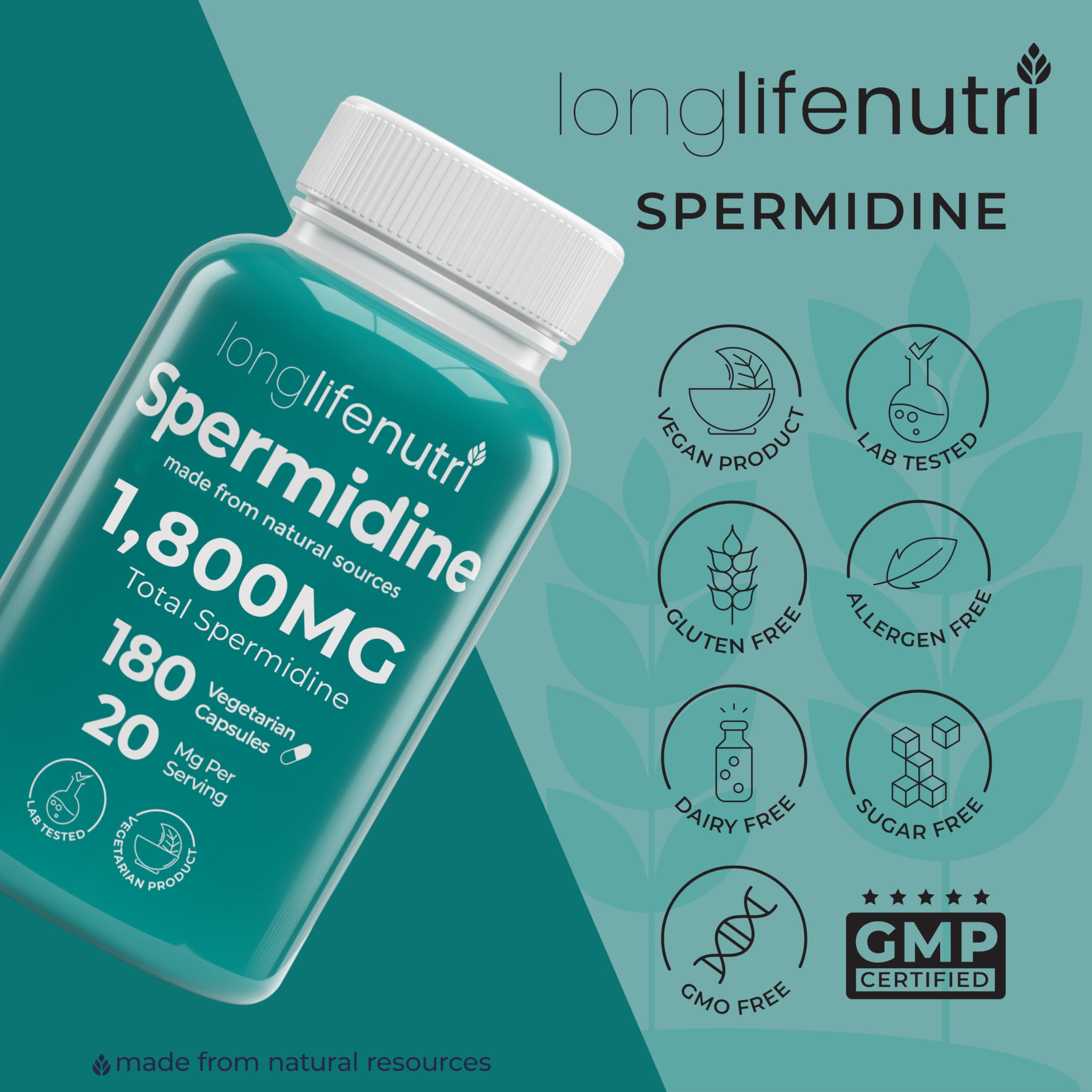 Foto 8 pulgar | Suplemento Longlifenutri Spermidine 20 Mg 180 Cápsulas Veganas - Venta Internacional.