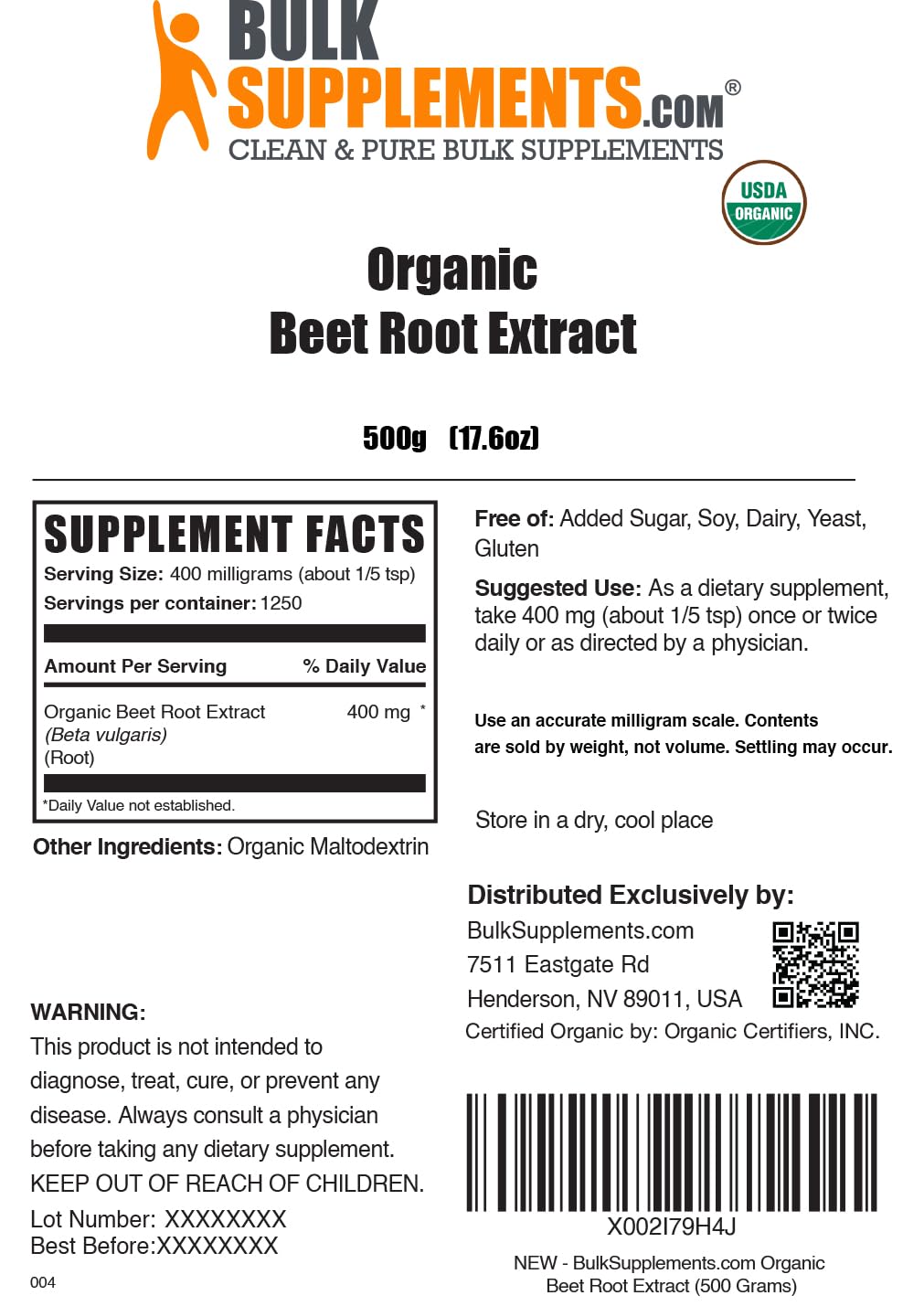 Foto 7 pulgar | Suplemento Bulksupplements.com Extracto Orgánico De Raíz De Remolacha 500 G - Venta Internacional.