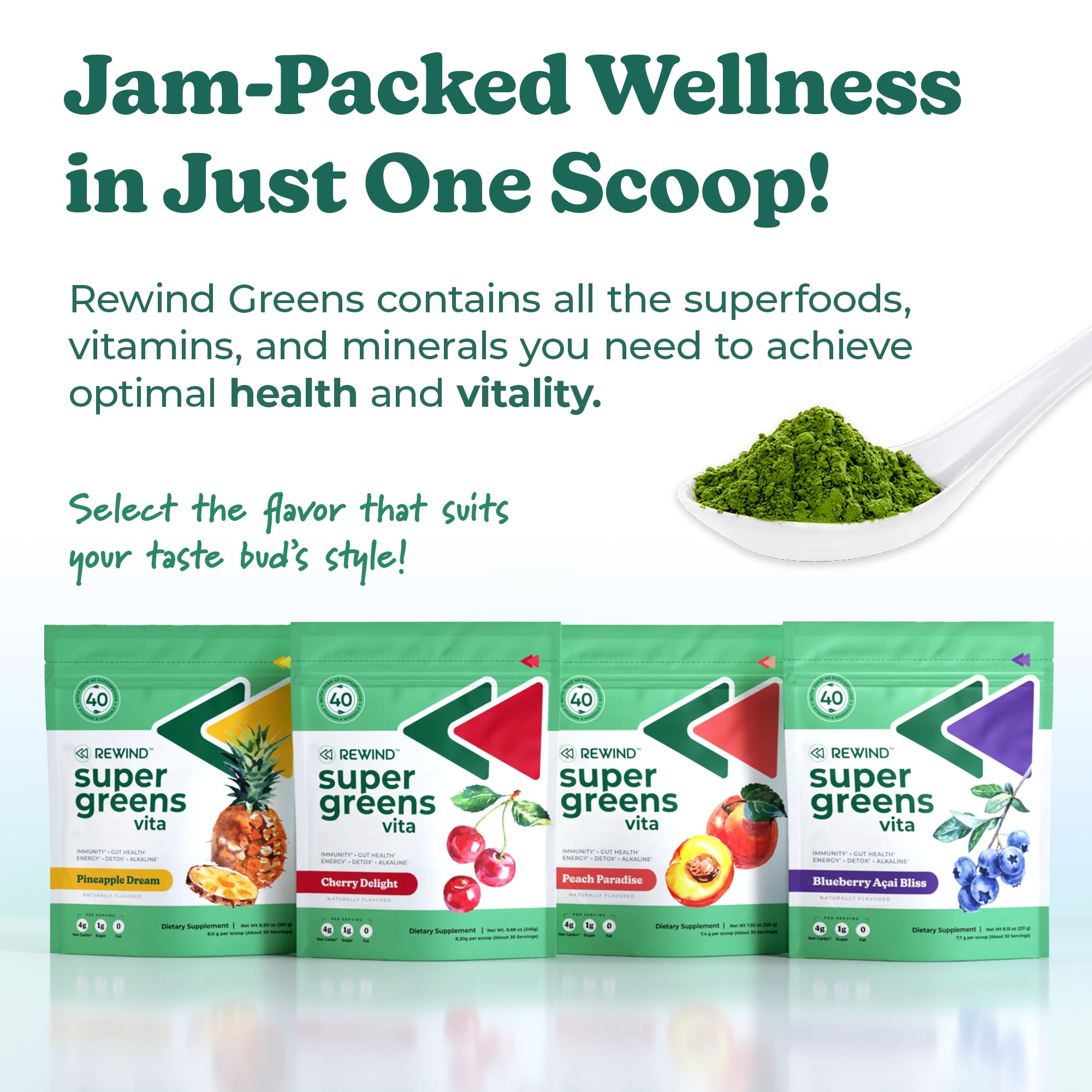 Foto 4 pulgar | Super Greens Powder Rewind Greens Blueberry Acai Bliss, Más De 40 Superalimentos - Venta Internacional.