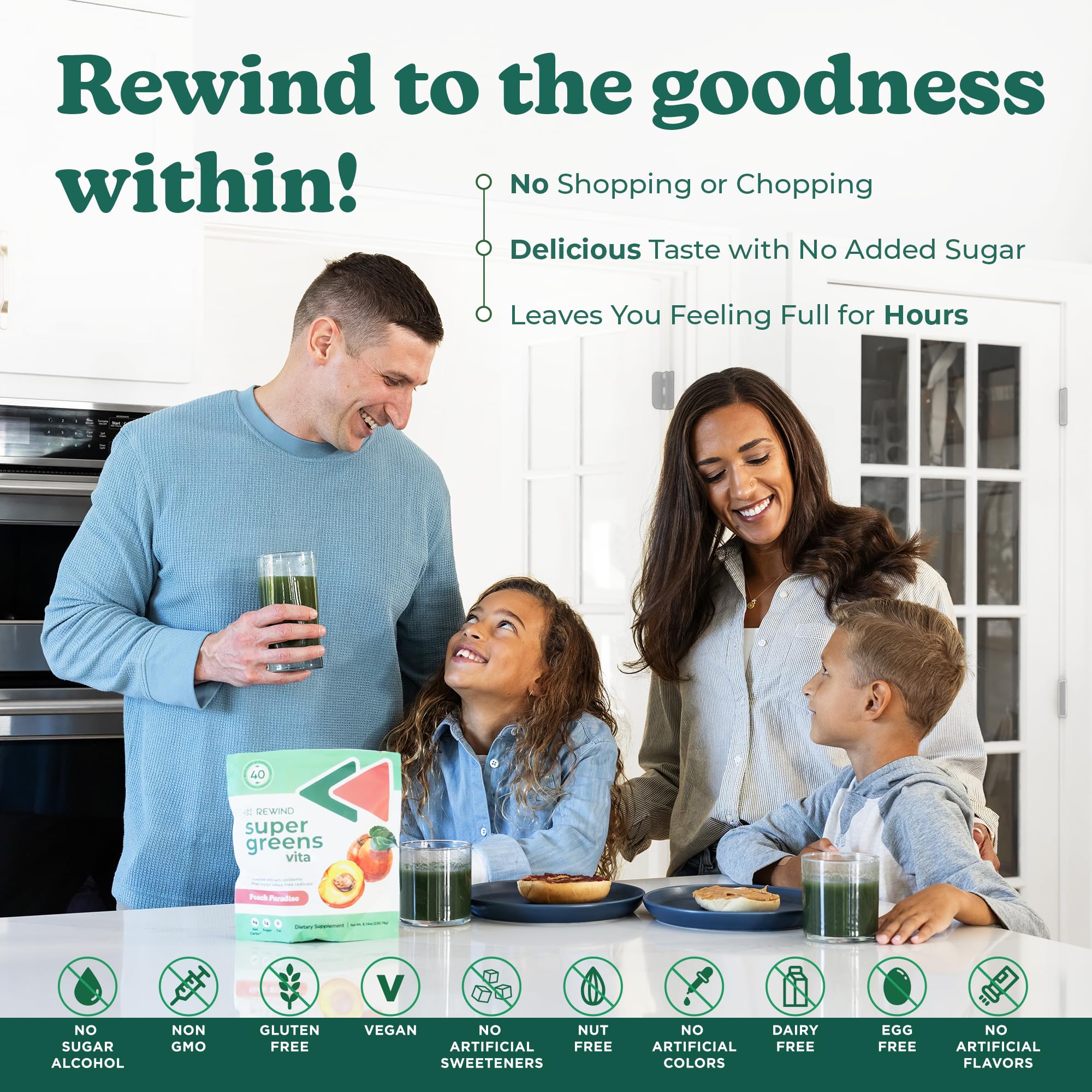 Foto 4 | Super Greens Powder Rewind Greens Blueberry Acai Bliss, Más De 40 Superalimentos - Venta Internacional.