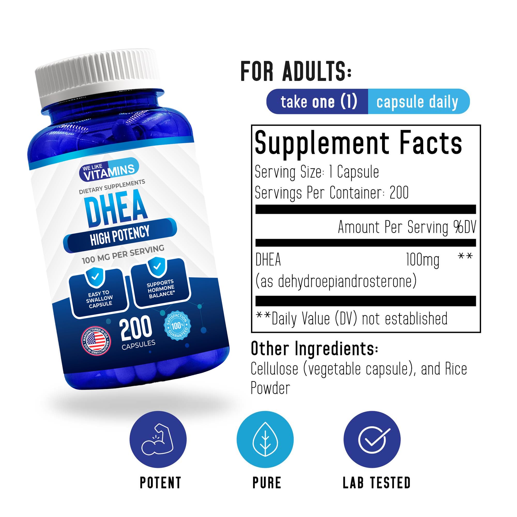 Foto 5 pulgar | Suplemento De Dhea We Like Vitamins 100 Mg 200 Cápsulas - Venta Internacional.