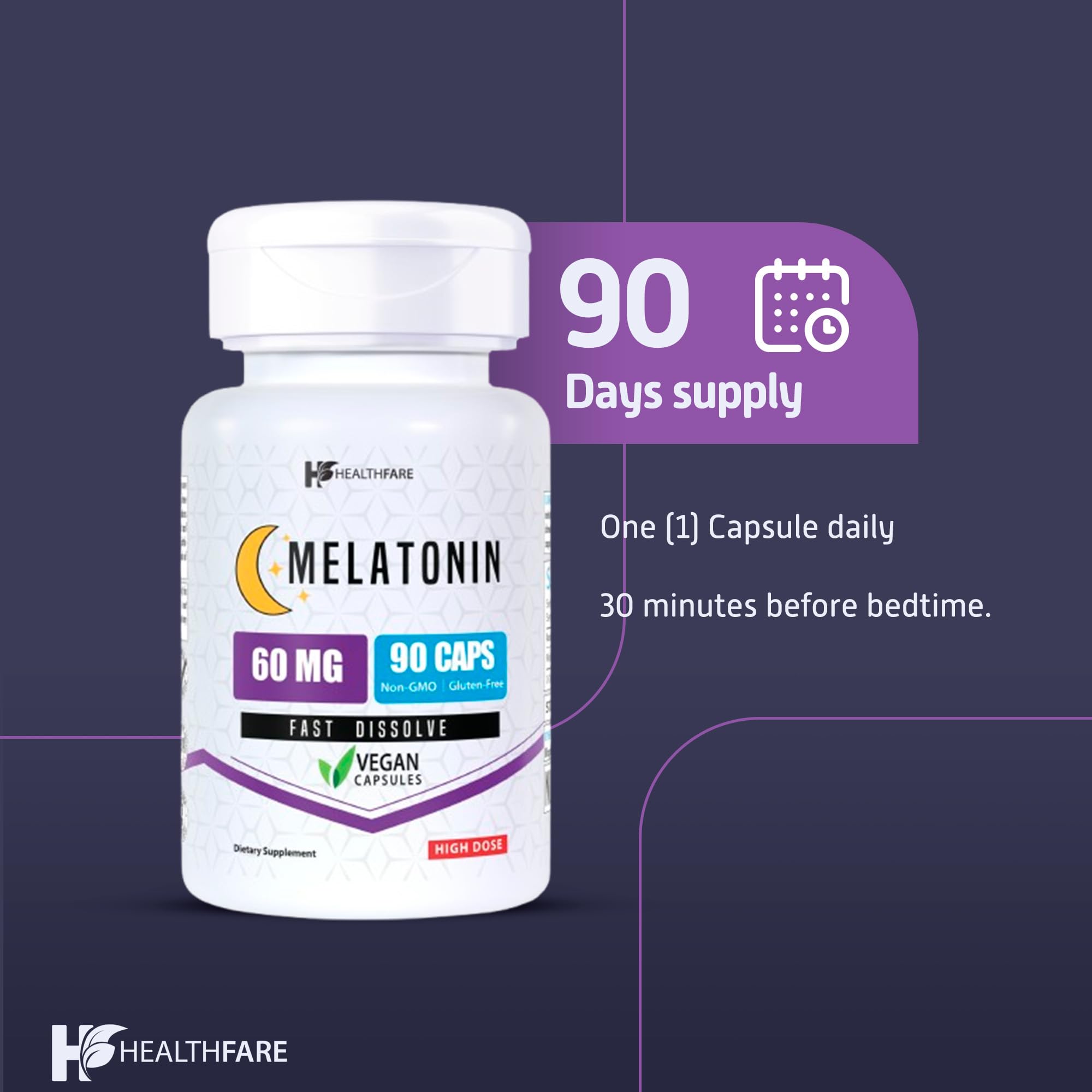 Foto 8 pulgar | Supplement Healthfare Melatonin 60 Mg 90 Cápsulas Vegetarianas - Venta Internacional.