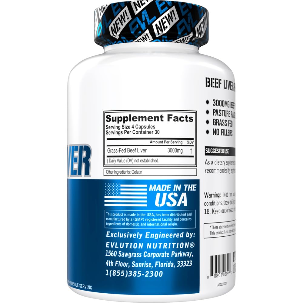 Foto 3 pulgar | Suplemento Evlution De Hígado De Res Alimentado Con Pasto 3000 Mg 30 Porciones - Venta Internacional.