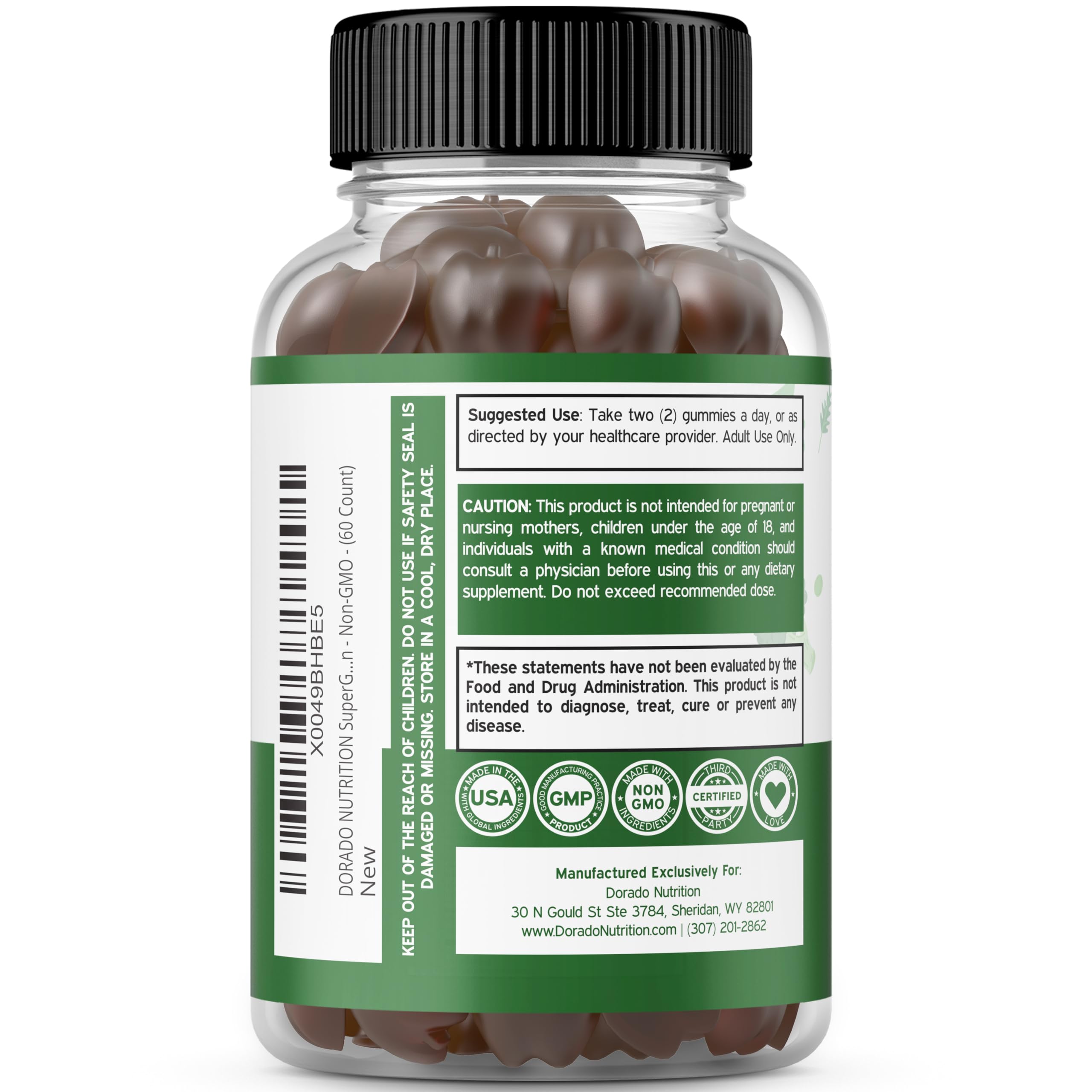 Foto 4 pulgar | Gomitas Supergreens Dorado Nutrition, 60 Unidades - Venta Internacional.