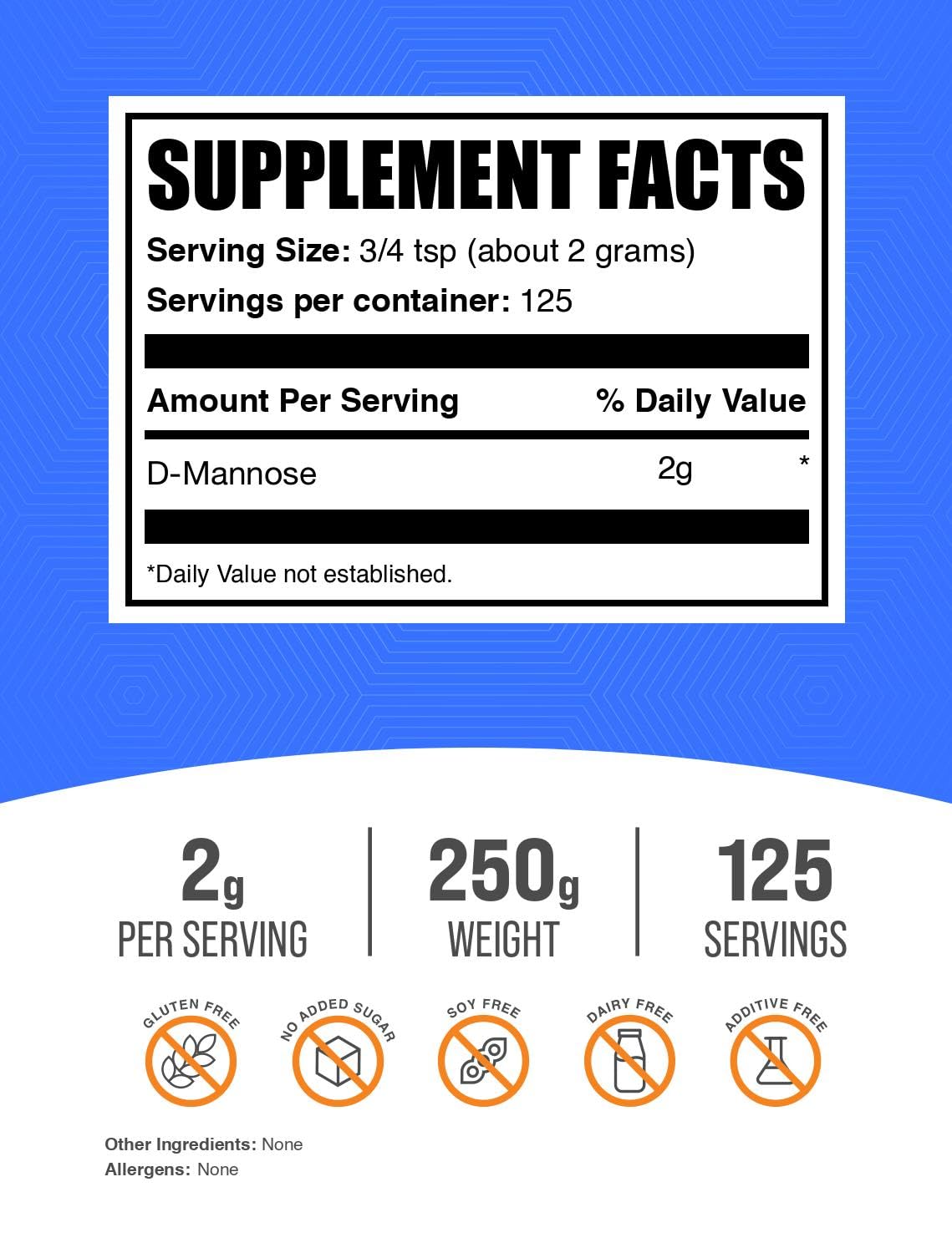 Foto 3 pulgar | Suplemento Bulksupplements.com D-manosa En Polvo 250 G - Venta Internacional.
