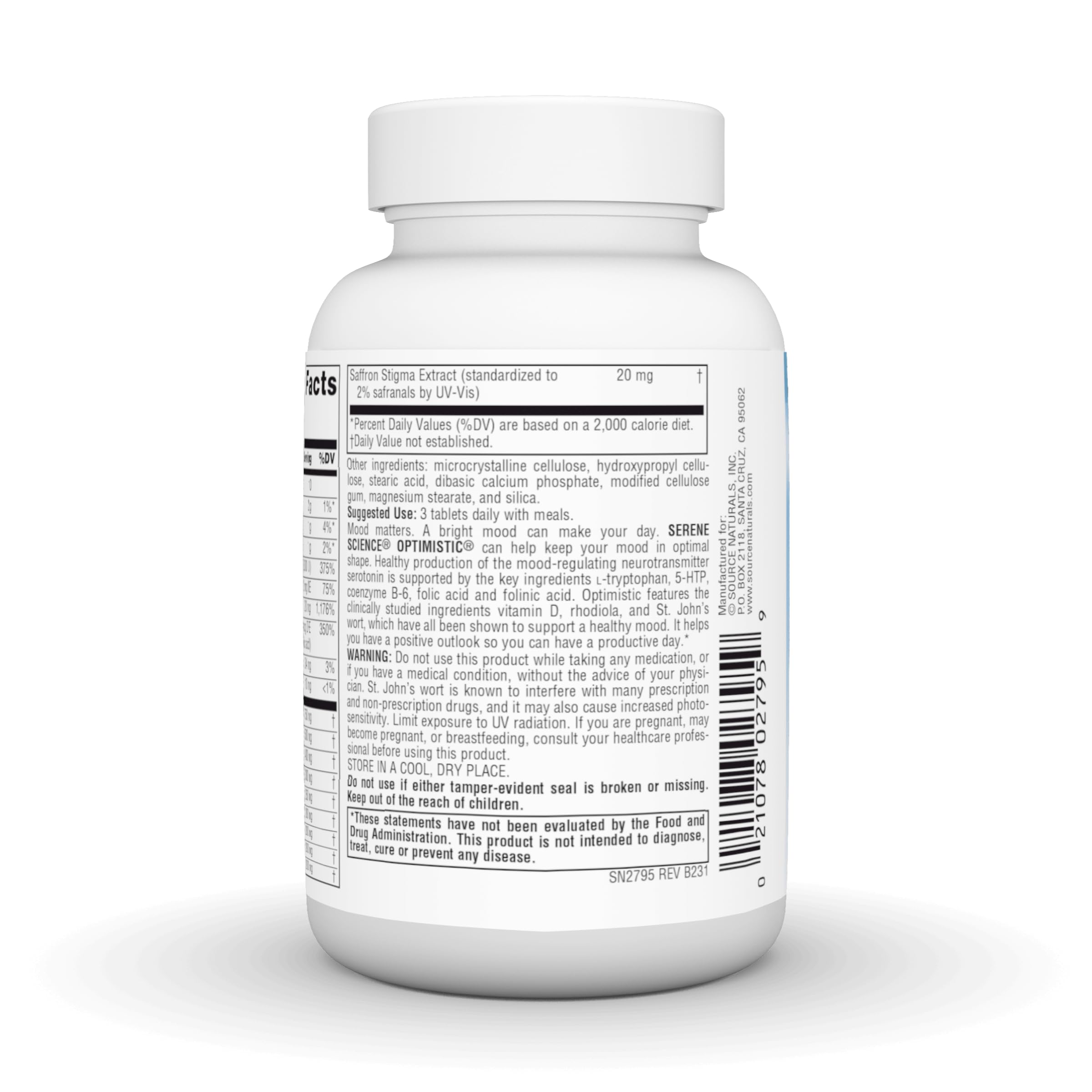 Foto 3 | Complemento De Azafrán Serene Science Optimistic De Supplement Source Naturals, 60 Comprimidos - Venta Internacional.