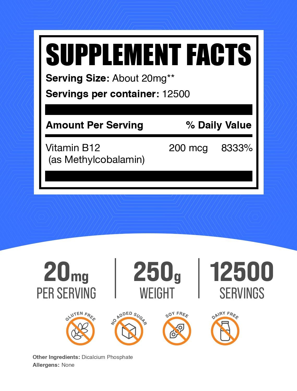 Foto 3 pulgar | Suplemento De Vitamina B12 Bulksupplements.com Metilcobalamina 250 G - Venta Internacional.