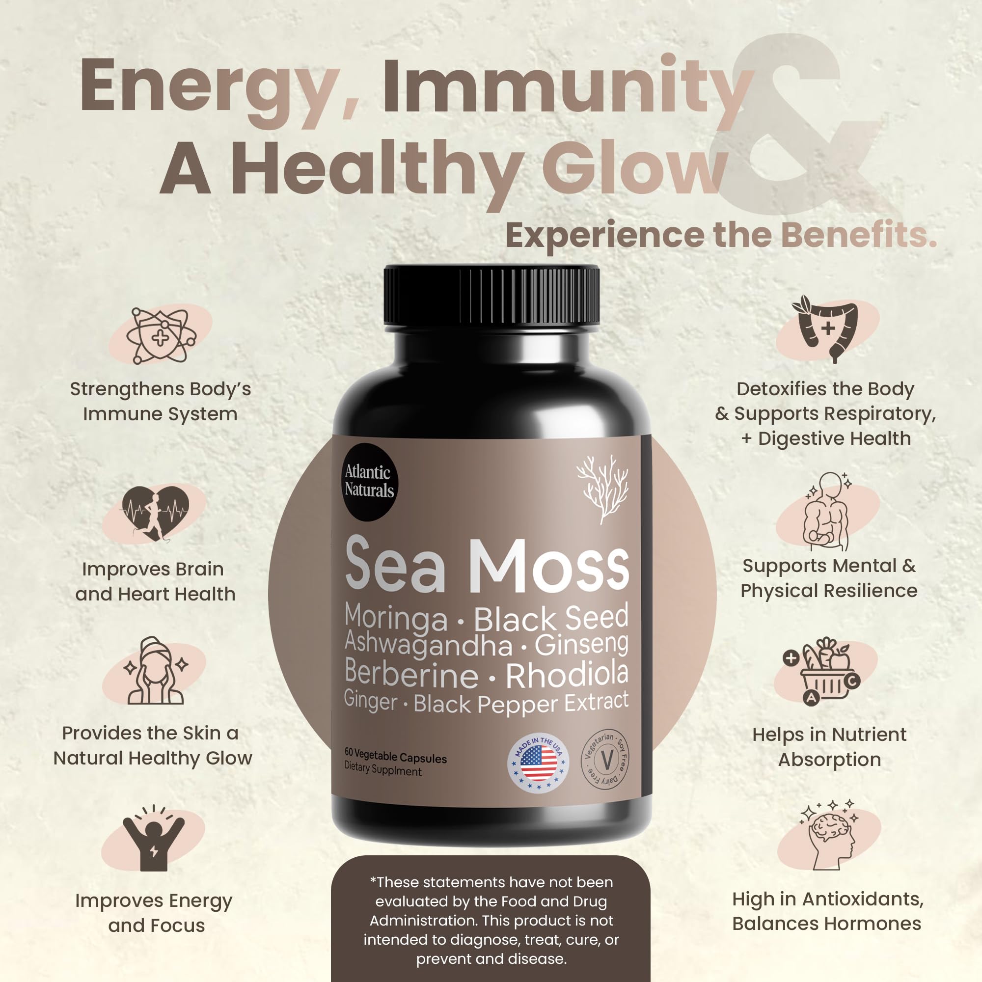 Foto 4 | Suplemento De Cápsulas De Aceite De Semillas Negras De Musgo Marino De Atlantic Naturals - Venta Internacional.