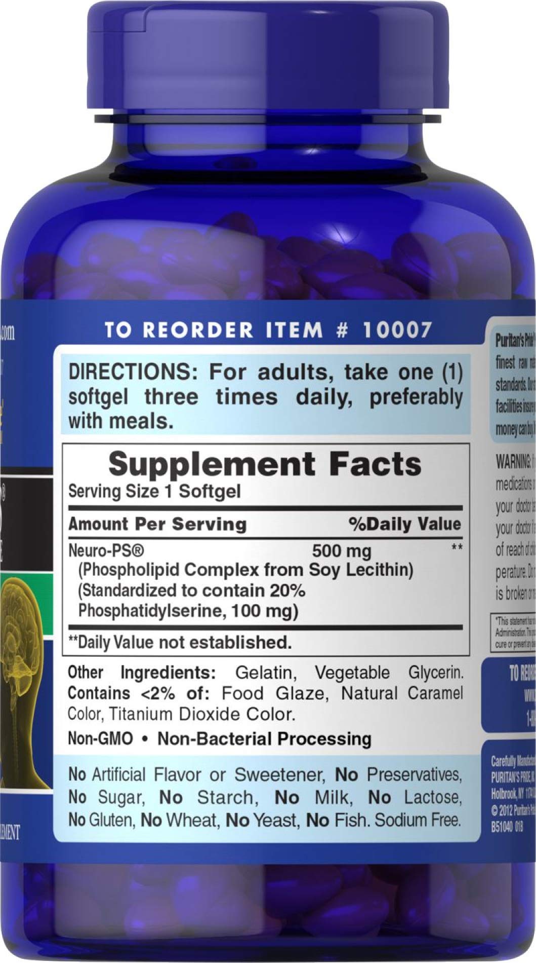 Foto 3 pulgar | Suplemento Puritan's Pride Neuro-ps Nootrópico 100 Mg 120 Cápsulas Blandas - Venta Internacional.