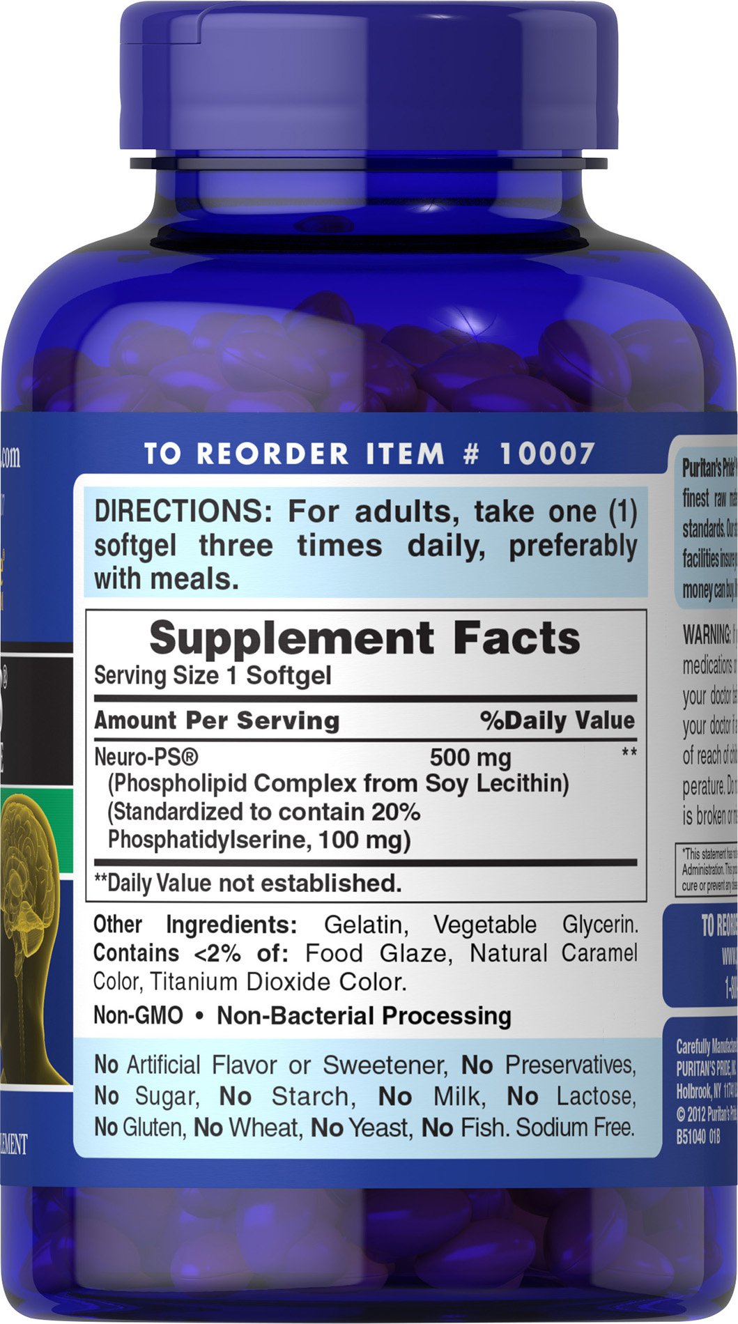 Foto 4 pulgar | Suplemento Puritan's Pride Neuro-ps Nootrópico 100 Mg 120 Cápsulas Blandas - Venta Internacional.