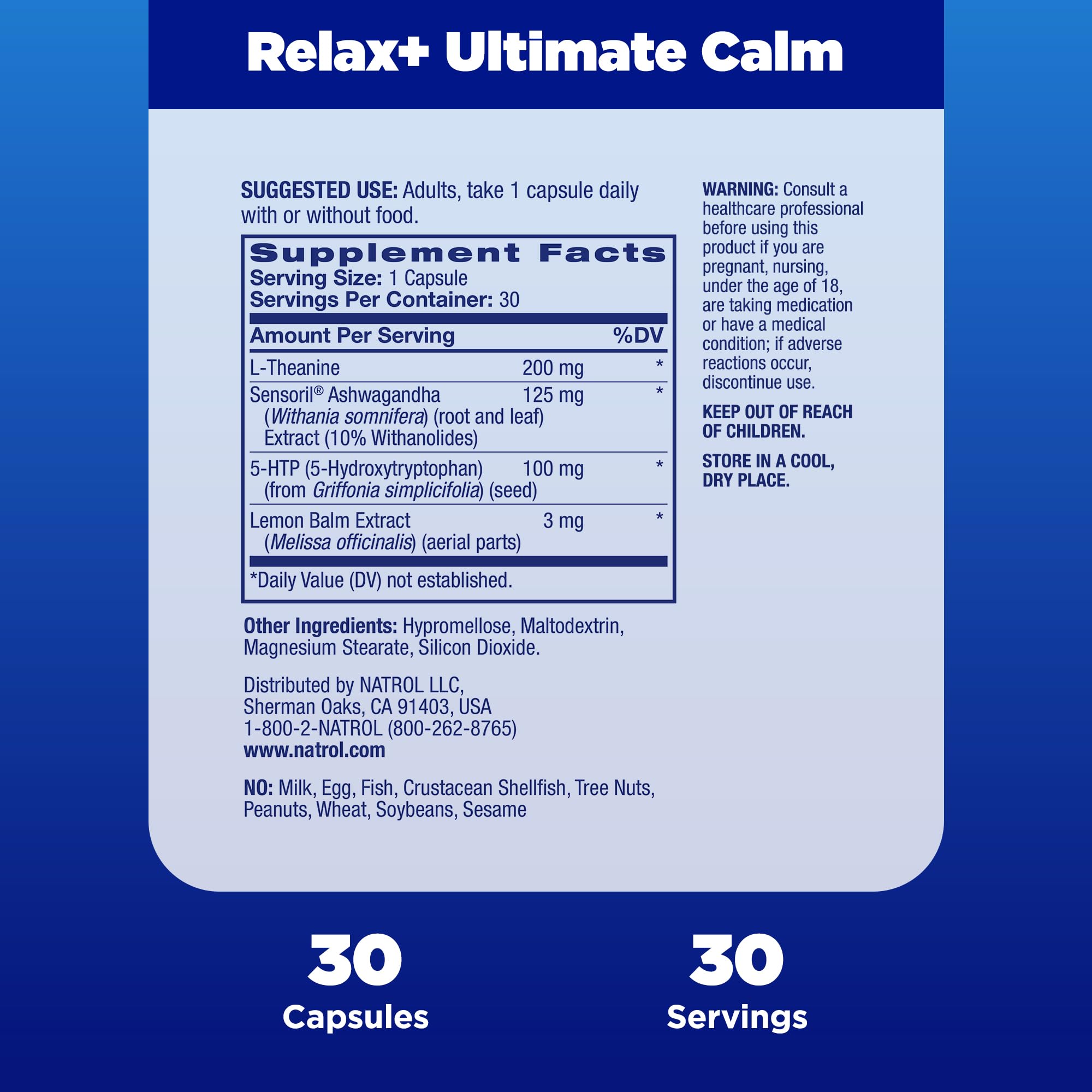 Foto 5 pulgar | Suplemento Natrol Relax+ Ultimate Calm 30 Cápsulas - Venta Internacional.