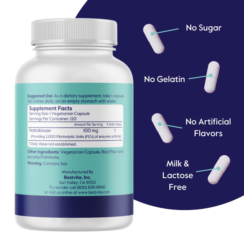 Foto 3 pulgar | Suplemento Bestvite Nattokinase 100 Mg (2000 Fu) 120 Cápsulas - Venta Internacional.