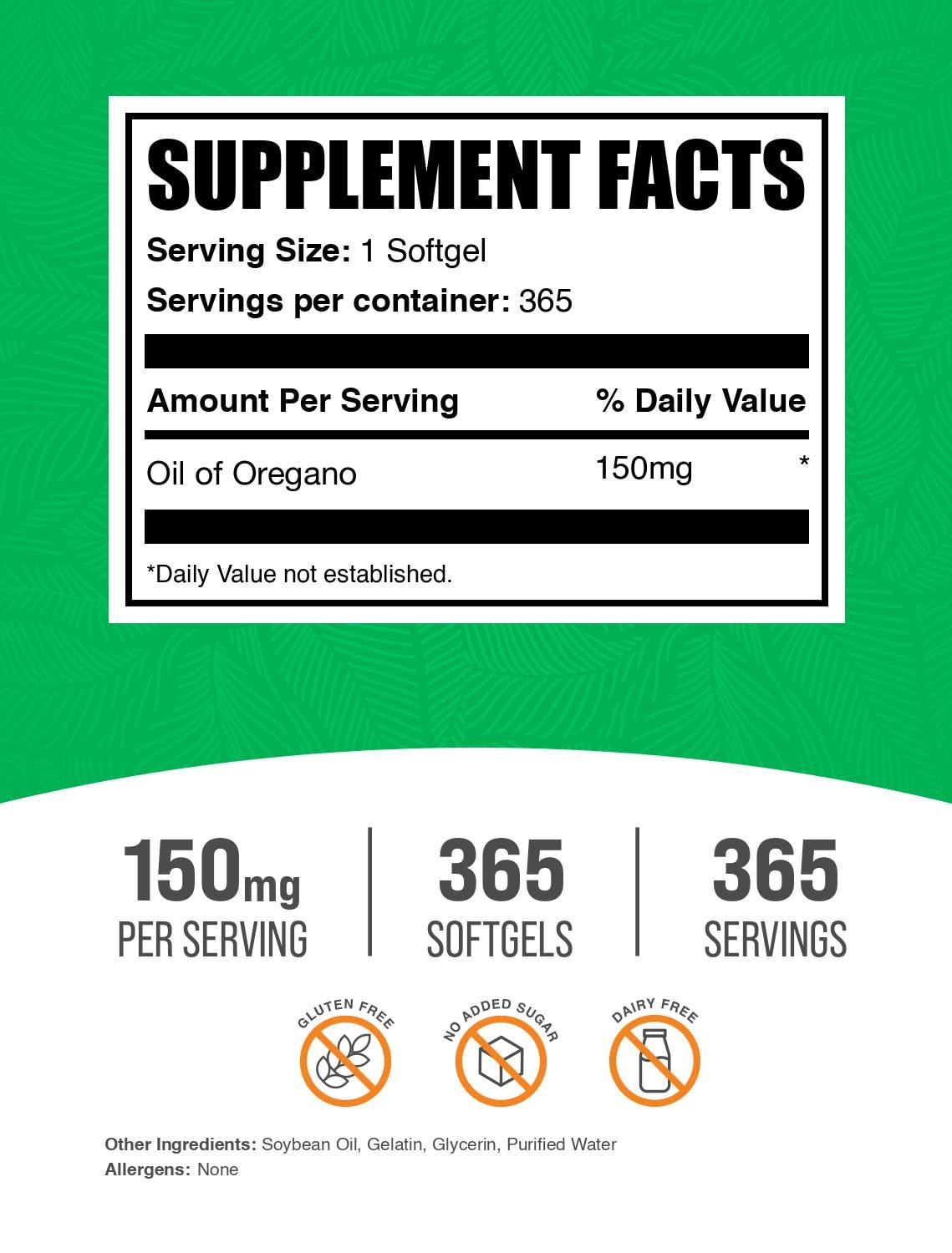 Foto 3 pulgar | Suplemento Bulksupplements.com Cápsulas Blandas De Aceite De Orégano De 150 Mg - Venta Internacional.