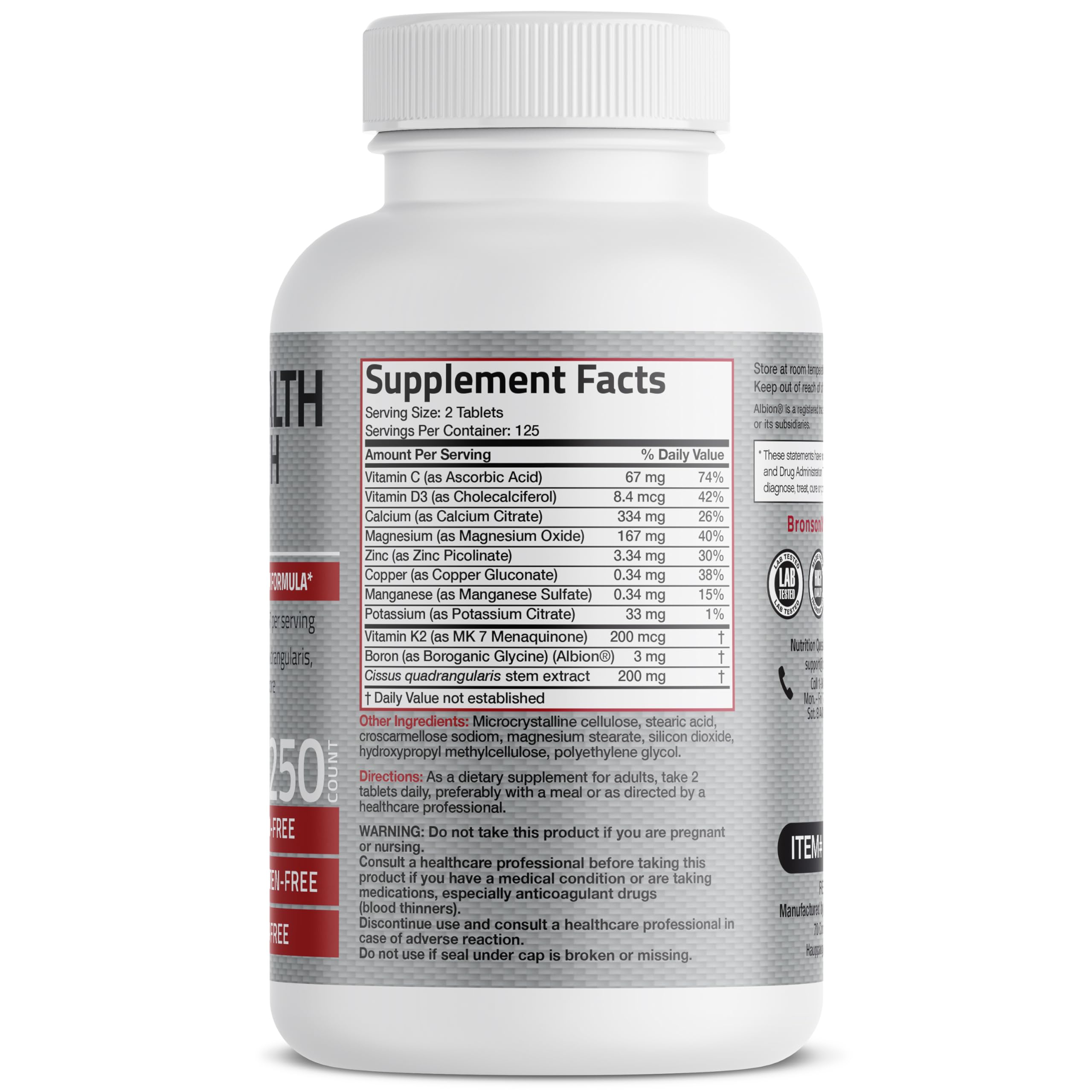 Foto 3 pulgar | Suplemento Bronson Bone Health & Strength Complex 250 Comprimidos - Venta Internacional.