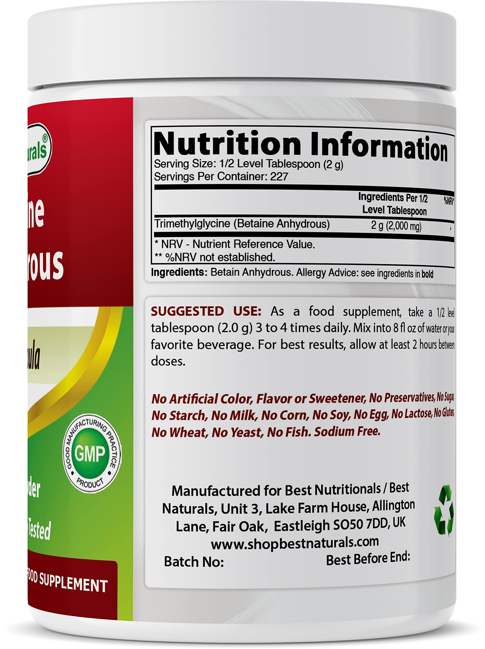 Foto 3 pulgar | Suplemento Best Naturals Con Betaína Anhidra Y Trimetilglicina - Venta Internacional.