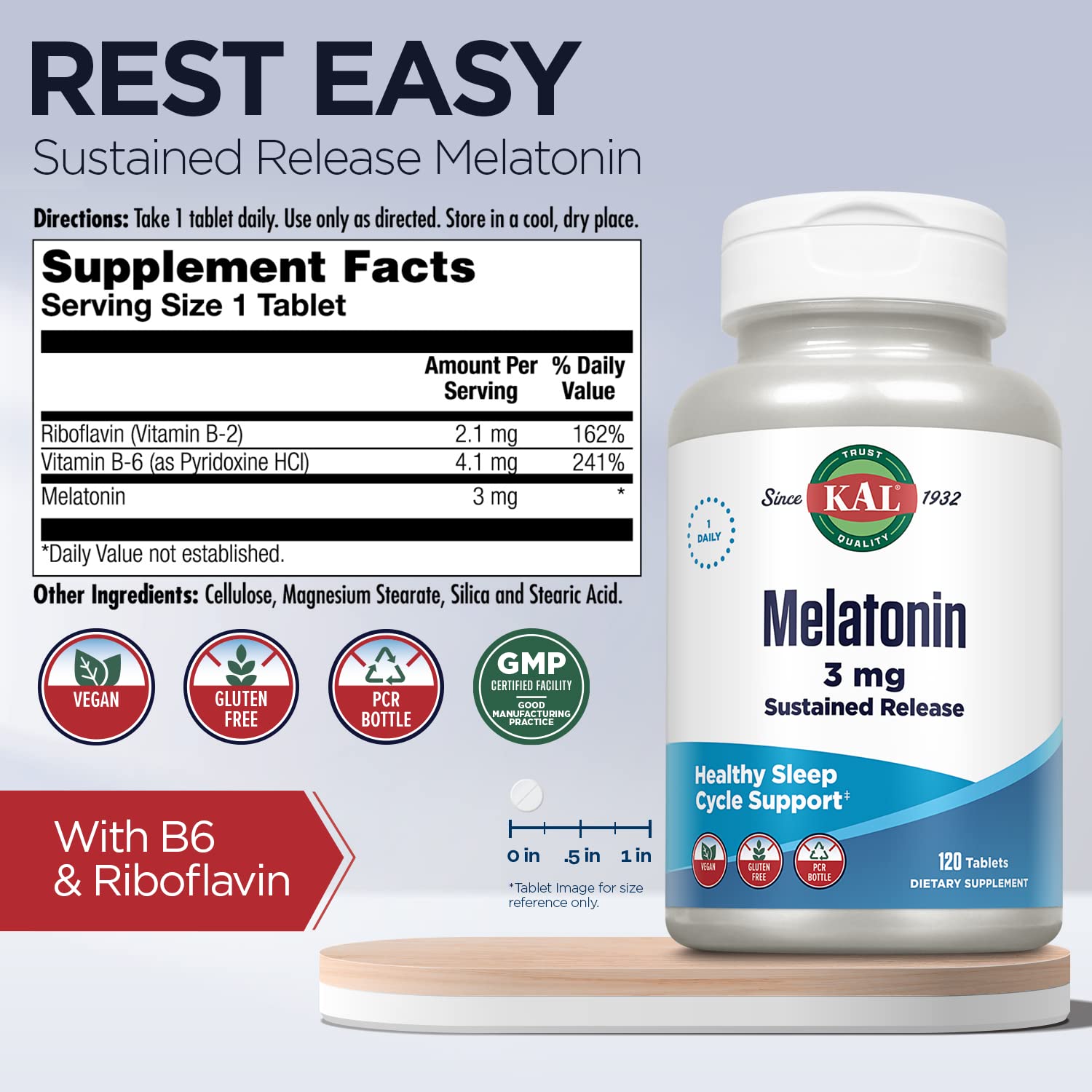 Foto 4 pulgar | Sleep Aid Kal Melatonina 3 Mg De Liberación Sostenida 120 Comprimidos - Venta Internacional.