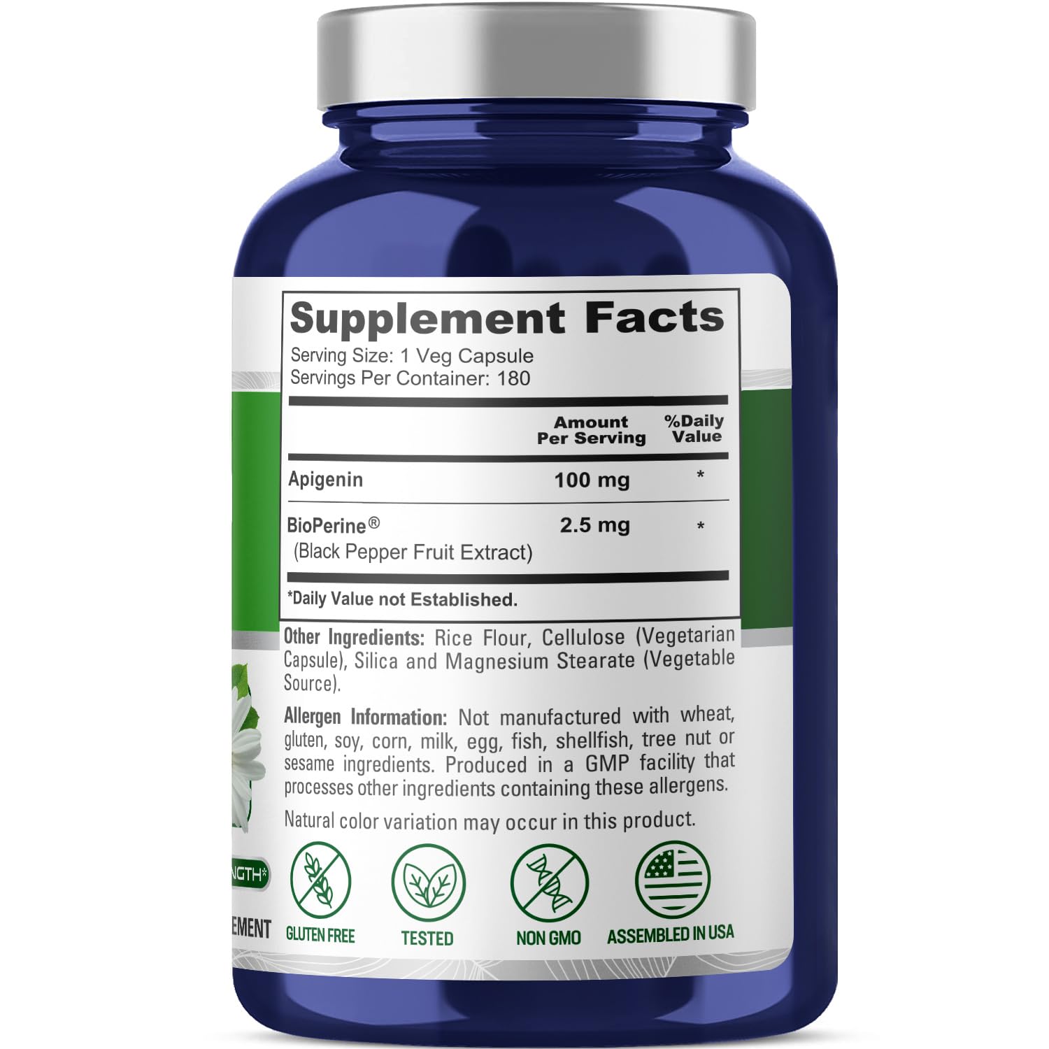 Foto 3 pulgar | Suplemento Nusapure Apigenin 100 Mg 180 Vcaps Con Bioperine - Venta Internacional.