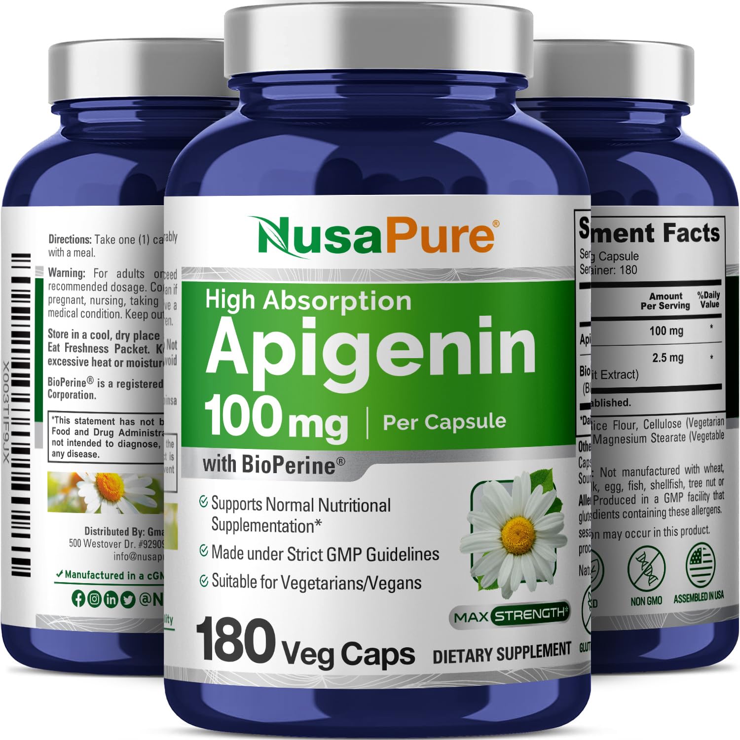 Foto 5 pulgar | Suplemento Nusapure Apigenin 100 Mg 180 Vcaps Con Bioperine - Venta Internacional.