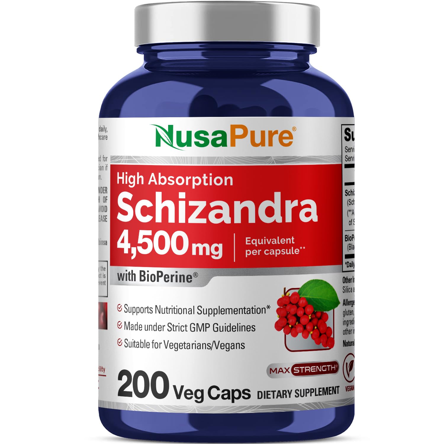 Foto 1 | Suplemento De Extracto De Bayas De Schizandra De Nusapure, 4500 Mg, 200 Cápsulas - Venta Internacional.