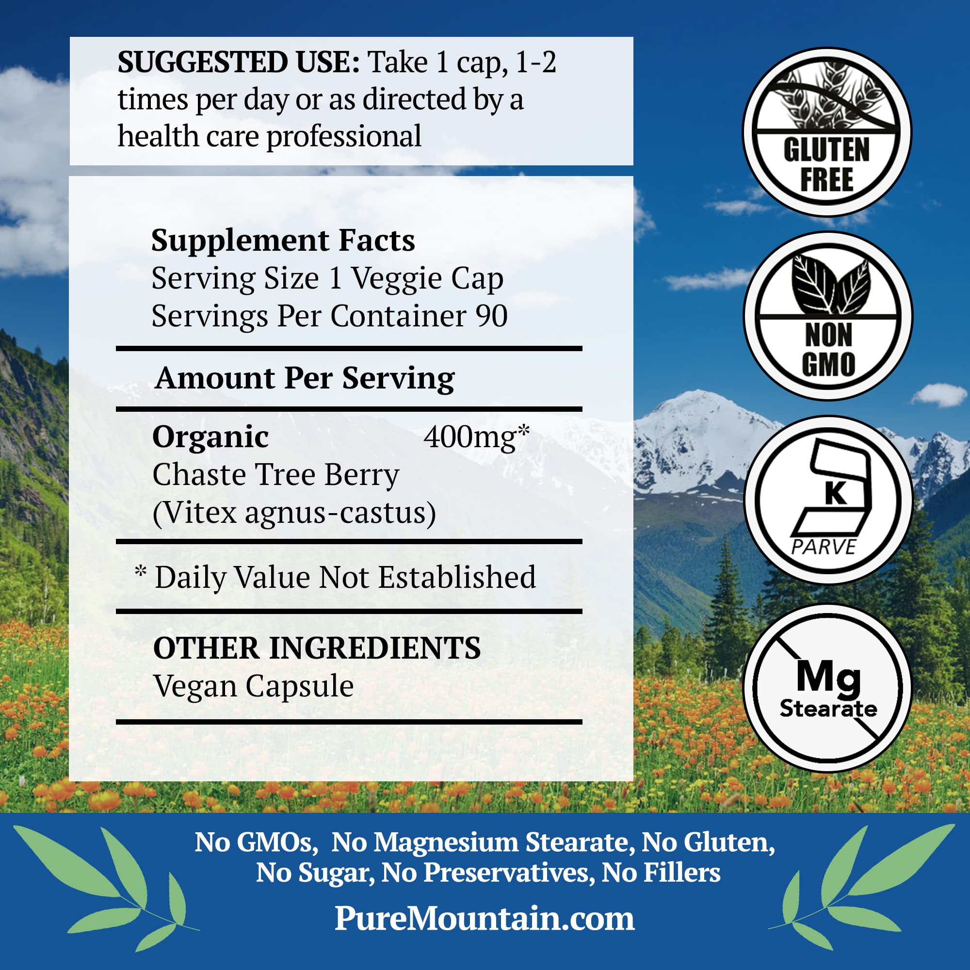 Foto 2 | Suplemento De Baya Casta De Pure Mountain Botanicals 400 Mg - Venta Internacional.