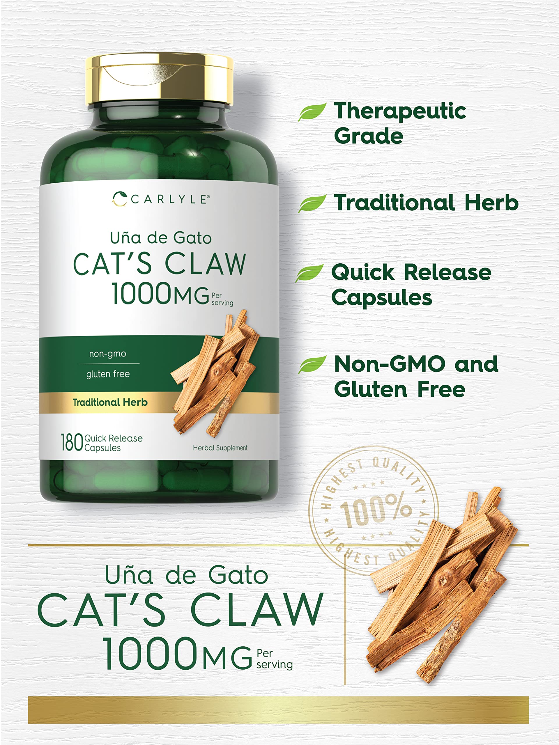 Foto 4 pulgar | Suplemento Carlyle Cat's Claw, Cápsulas De 1000 Mg, 180 Unidades - Venta Internacional.
