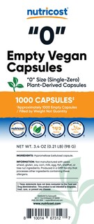 Foto 2 | Cápsulas Vacías Nutricost, Tamaño 0, Veganas, 1000 Cápsulas Transparentes - Venta Internacional.