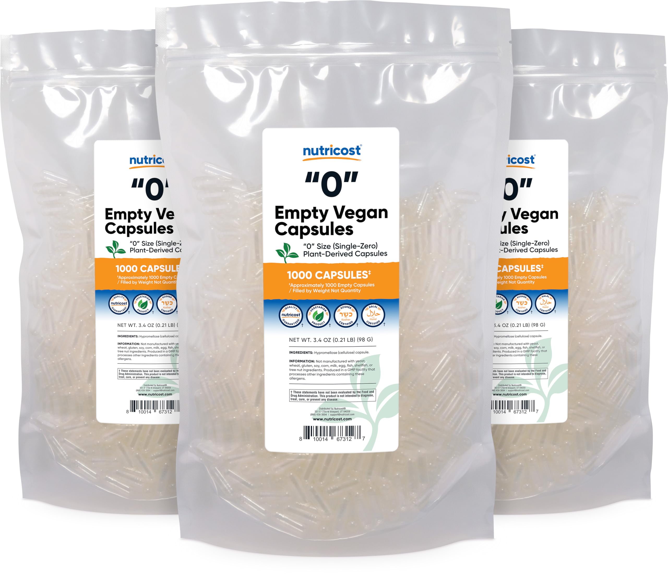 Foto 6 pulgar | Cápsulas Vacías Nutricost, Tamaño 0, Veganas, 1000 Cápsulas Transparentes - Venta Internacional.