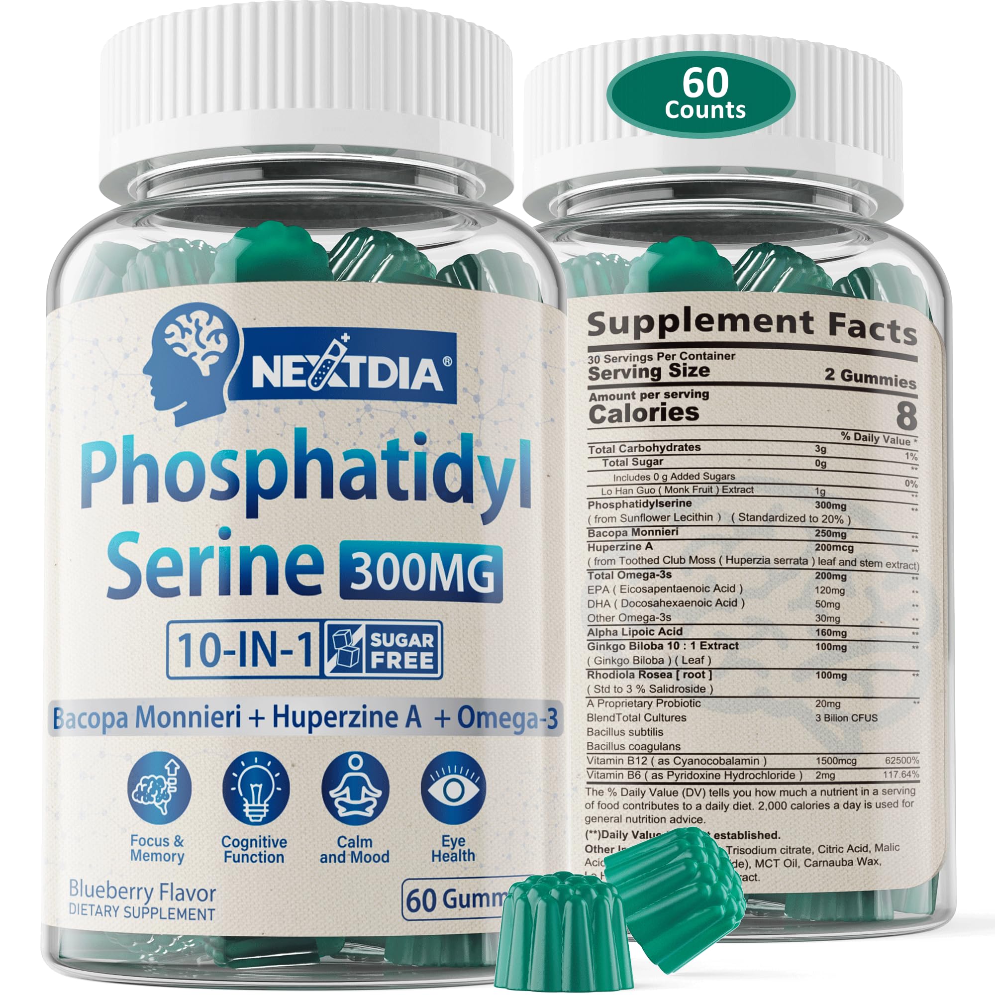 Suplemento: Gomitas De Fosfatidilserina Sin Azúcar De Nextdia, 300 Mg - Venta Internacional.
